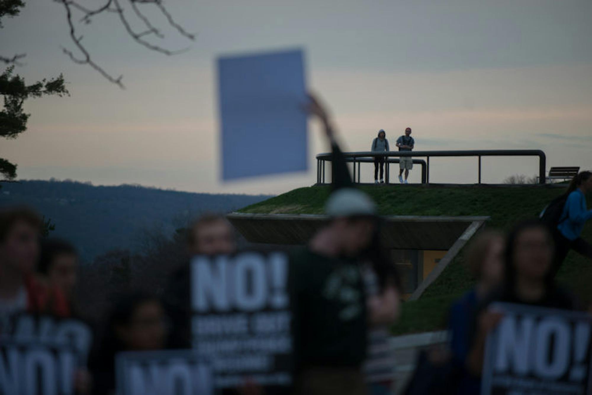 Students and Ithacans protest the U.S. missile strike in Syria, which was intended to stop Syrian President Bashar al-Assad from using chemical weapons.