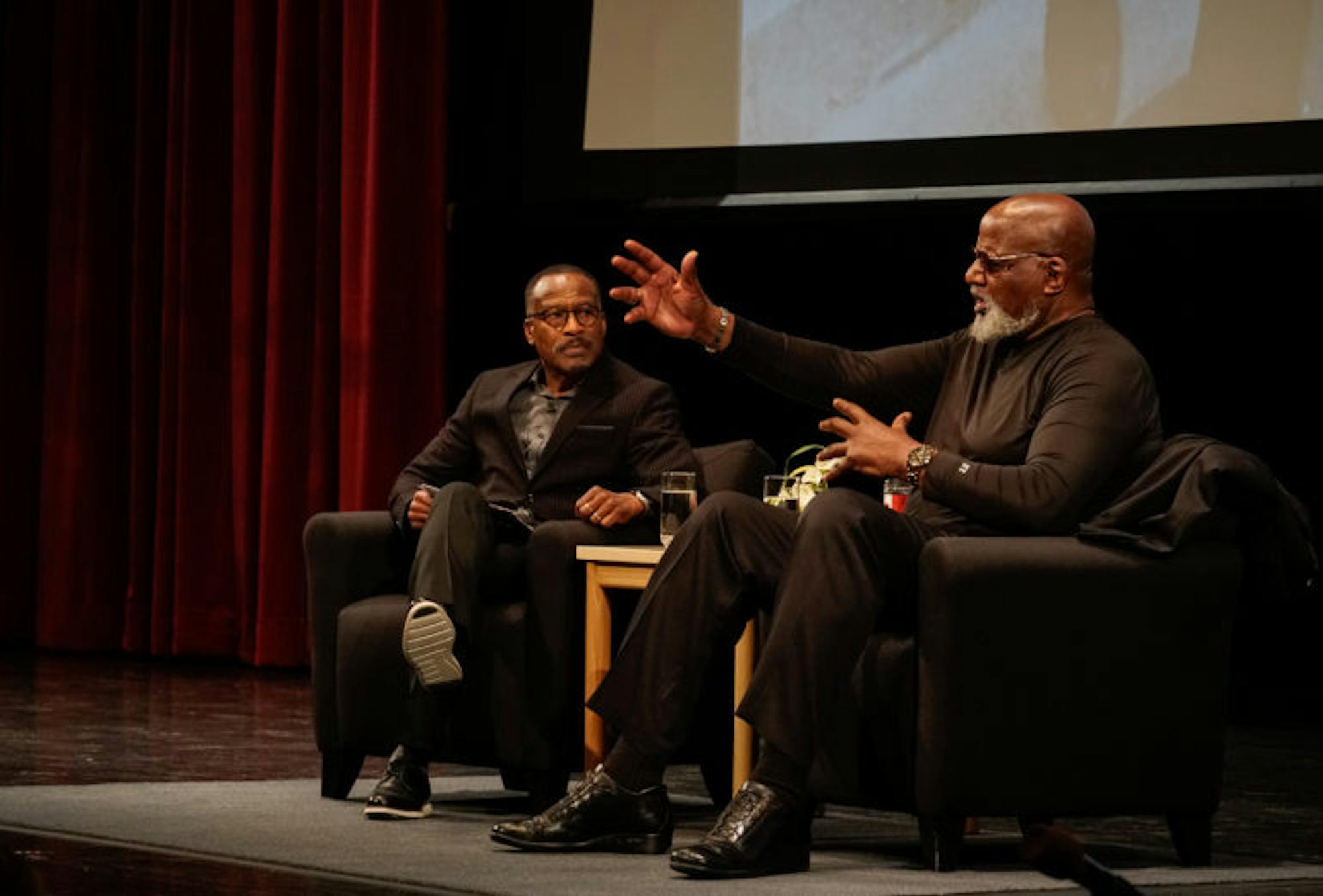 To commemorate the 50th anniversary of the 1969 Willard Straight Takeover, Harry Edwards Ph.D. ’73 and Frank Dawson ’72 spoke about social justice at Bailey Hall on Thursday. (Ashley He / Sun Staff Photographer)