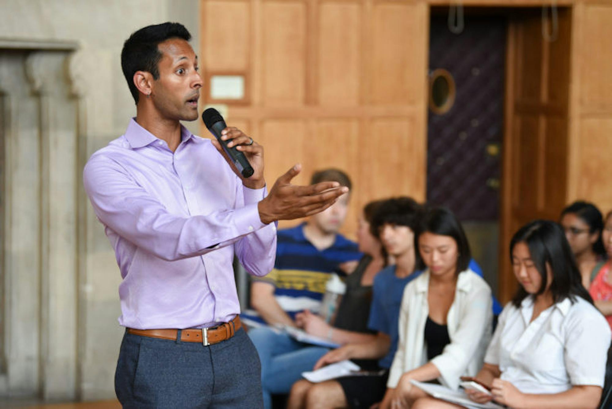 Dean of Students Vijay Pendakur addresses the students.