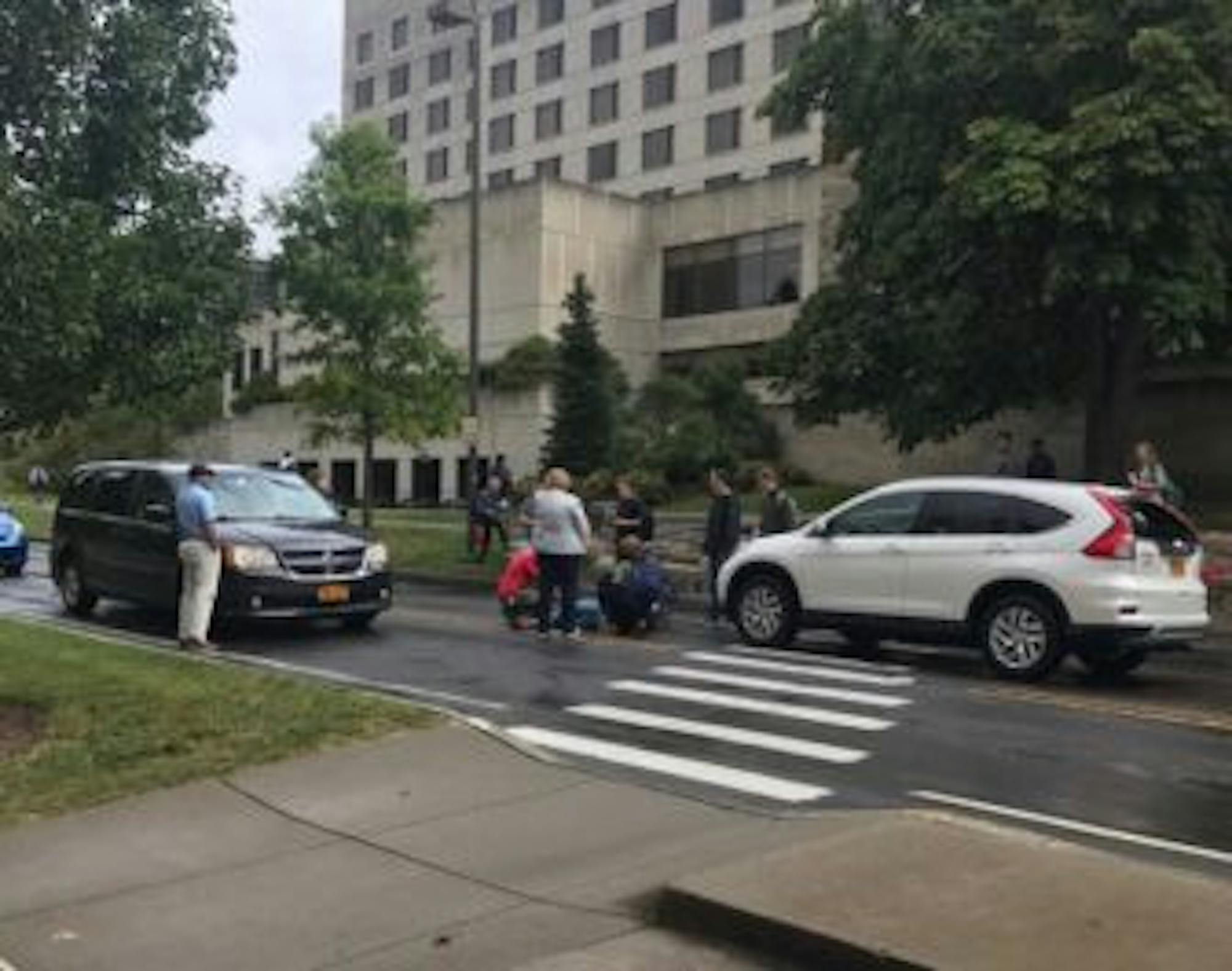 Cornell Police are determining whether or not to file charges against the driver of the white Honda CR-V.