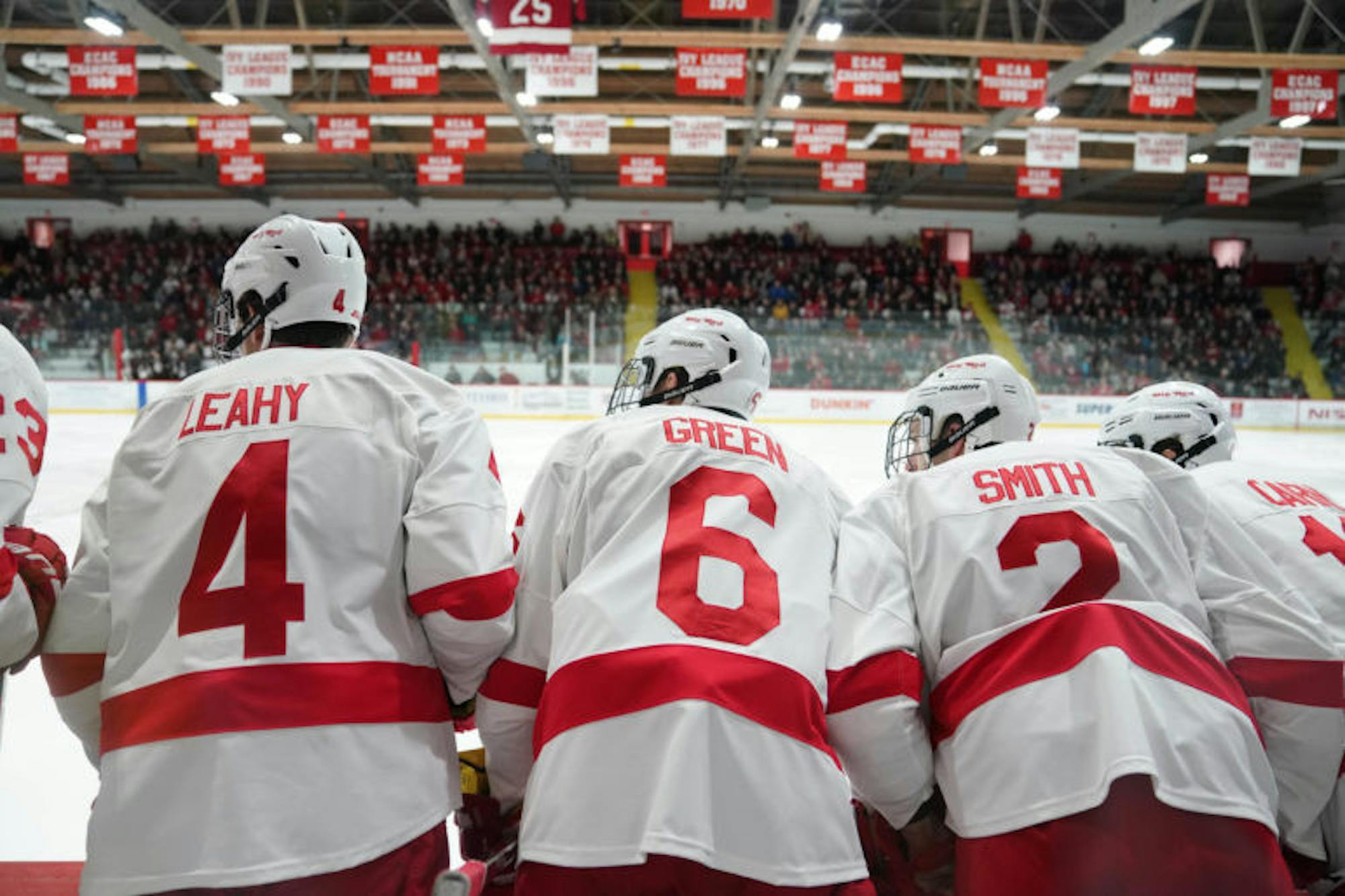 Down 3-2 against Union in the third period on Friday, the Cornell men's hockey bench eagerly awaits a goal that never came. (Ben Parker / Sun Assistant Photography Editor)