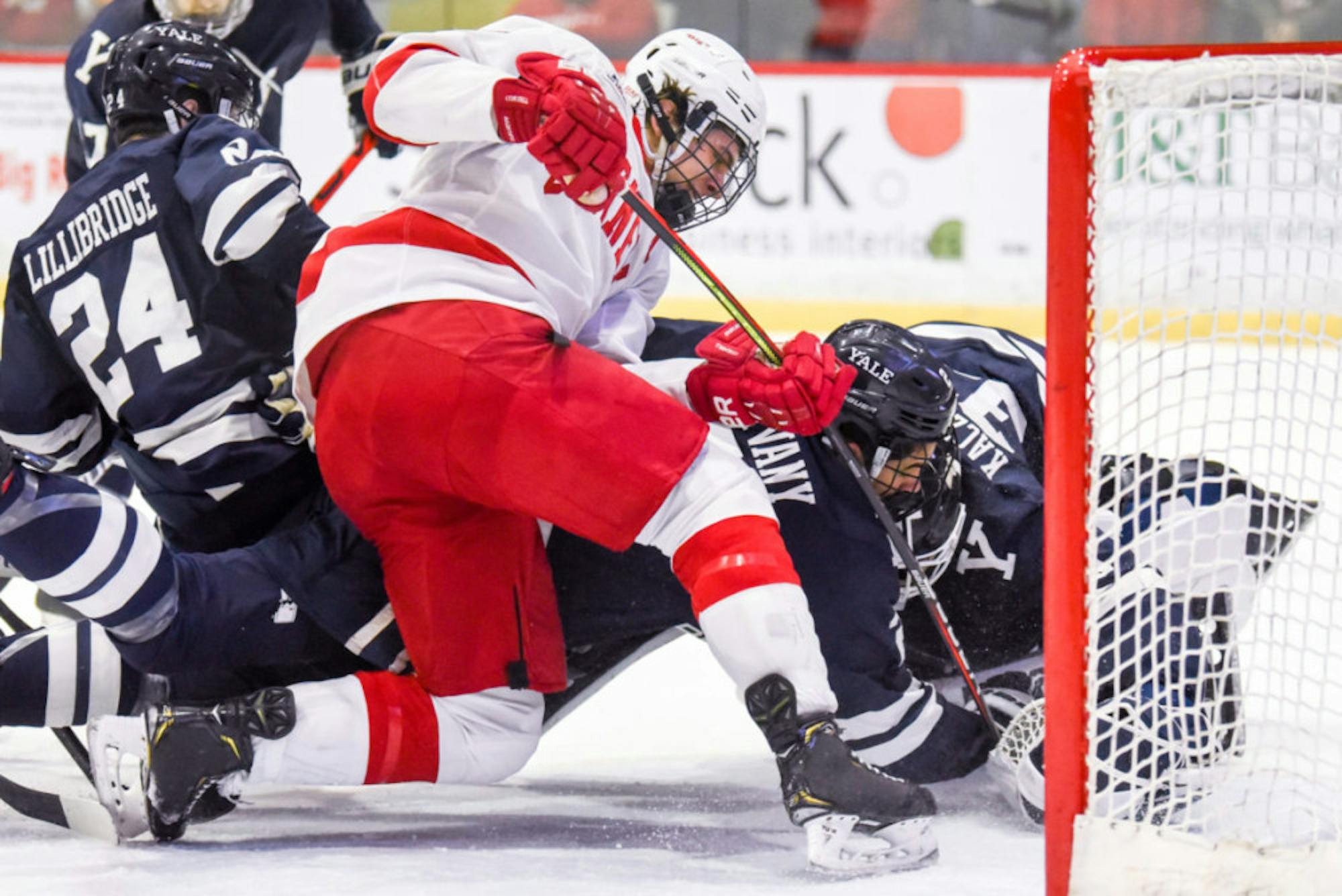 Morgan Barron pushes the puck over the goal line in his second goal of the night.