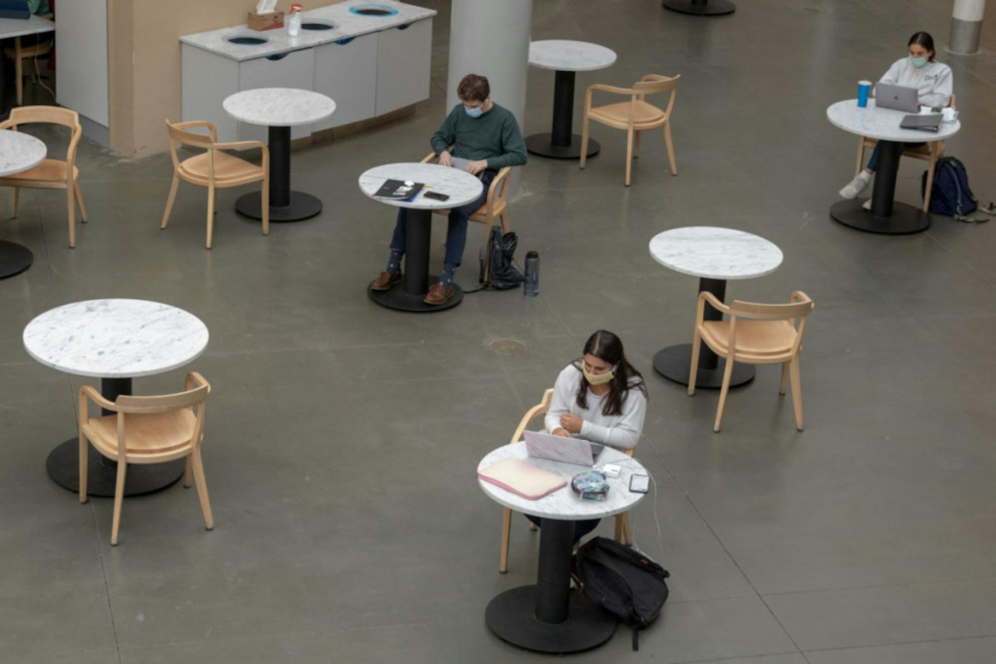 The Klarman atrium, normally filled with students, sits emptier than usual during lunchtime on Monday.