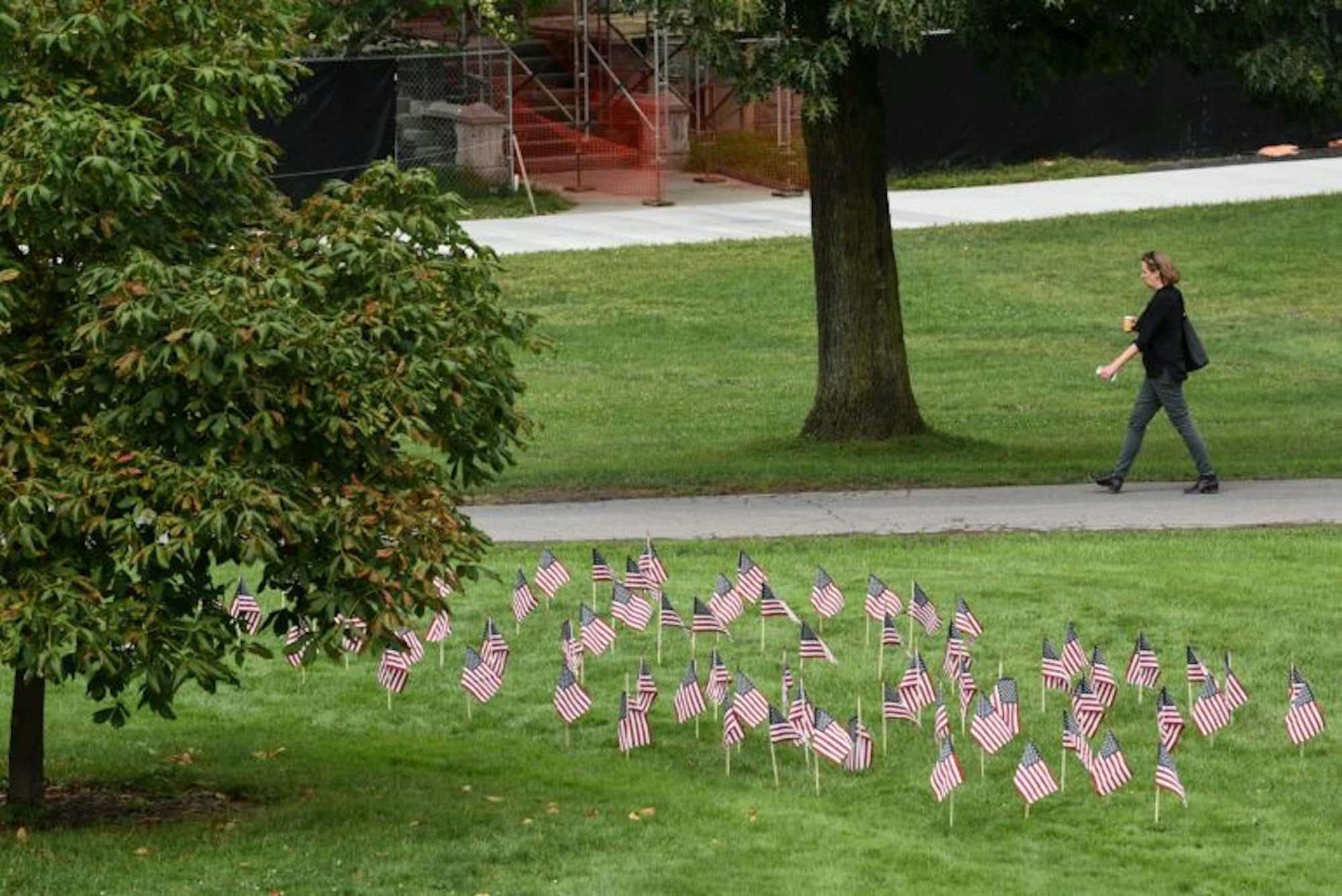 Cornell Republicans placed flags on the Arts Quad to commemorate the 17th anniversary of the September 11 terrorist attacks. (Boris Tsang / Sun Assistant Photography Editor)