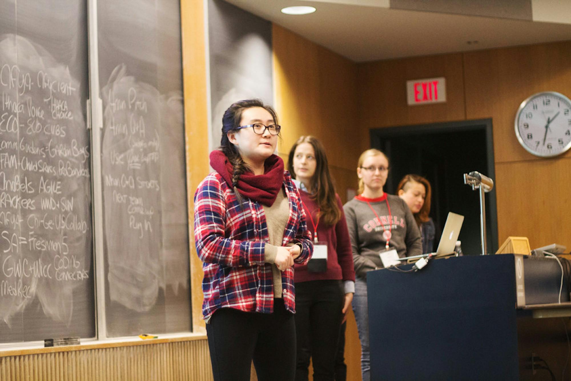 Students present their final projects at the Random Hacks of Kindness Hackathon this weekend. (Haewon Hwang / Sun Staff Photographer)