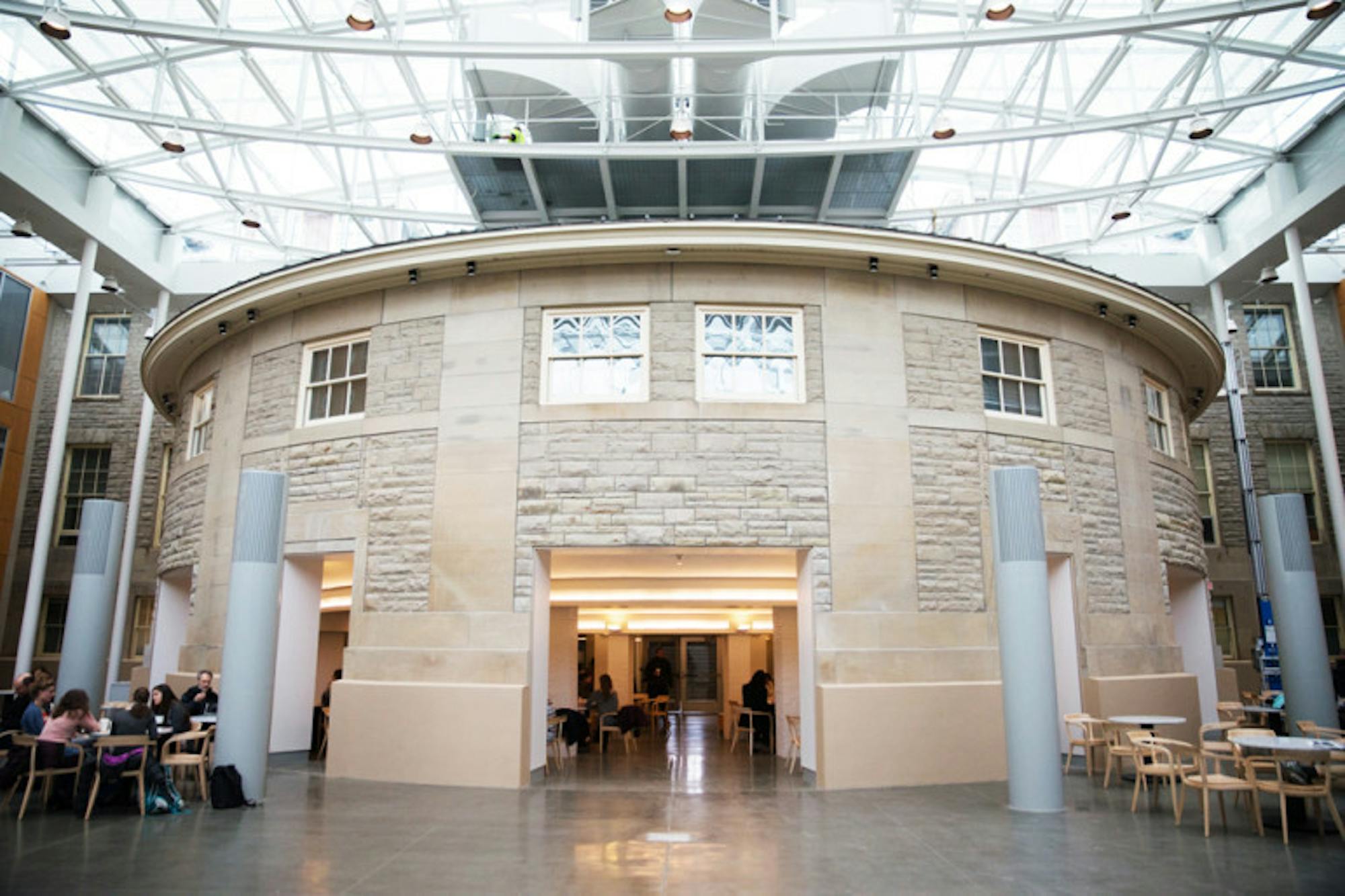 Klarman Hall generates electricity through an array of photovoltaic panels mounted on the roof, according to University architect Gilbert Delgado.