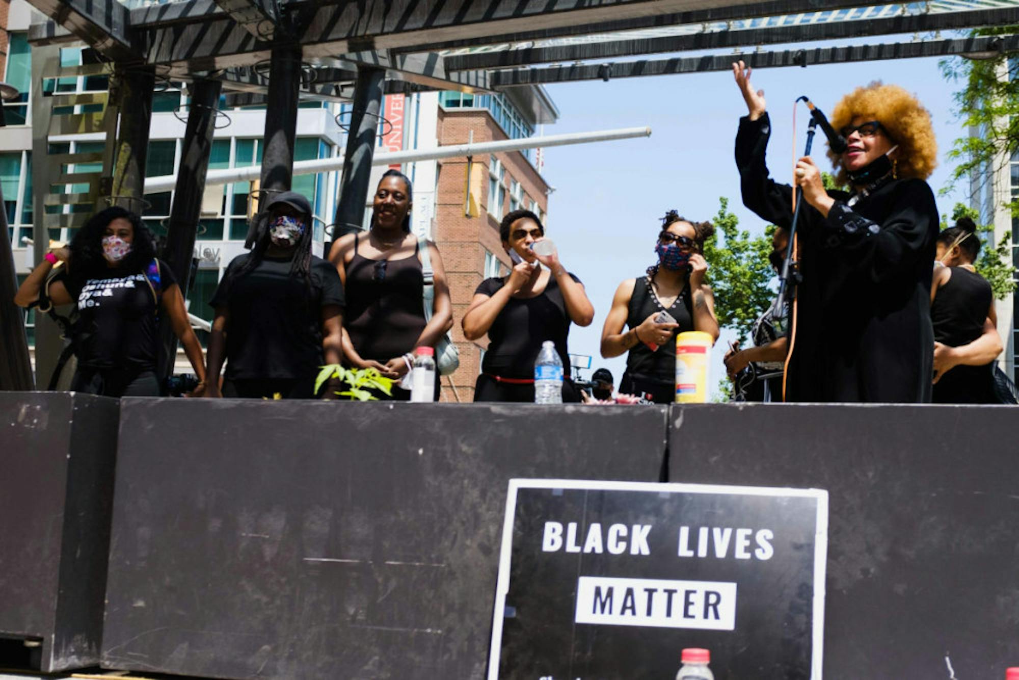 Organizers of the Uplift and Speak Out! rally demand that Ithaca and the U.S., as a whole, take concrete steps toward racial justice on Friday, June 5. Hundreds of people joined the women-led rally, as members of the Ithaca community united in support of racial equality. (Michael Suguitan / Sun Staff Photographer).