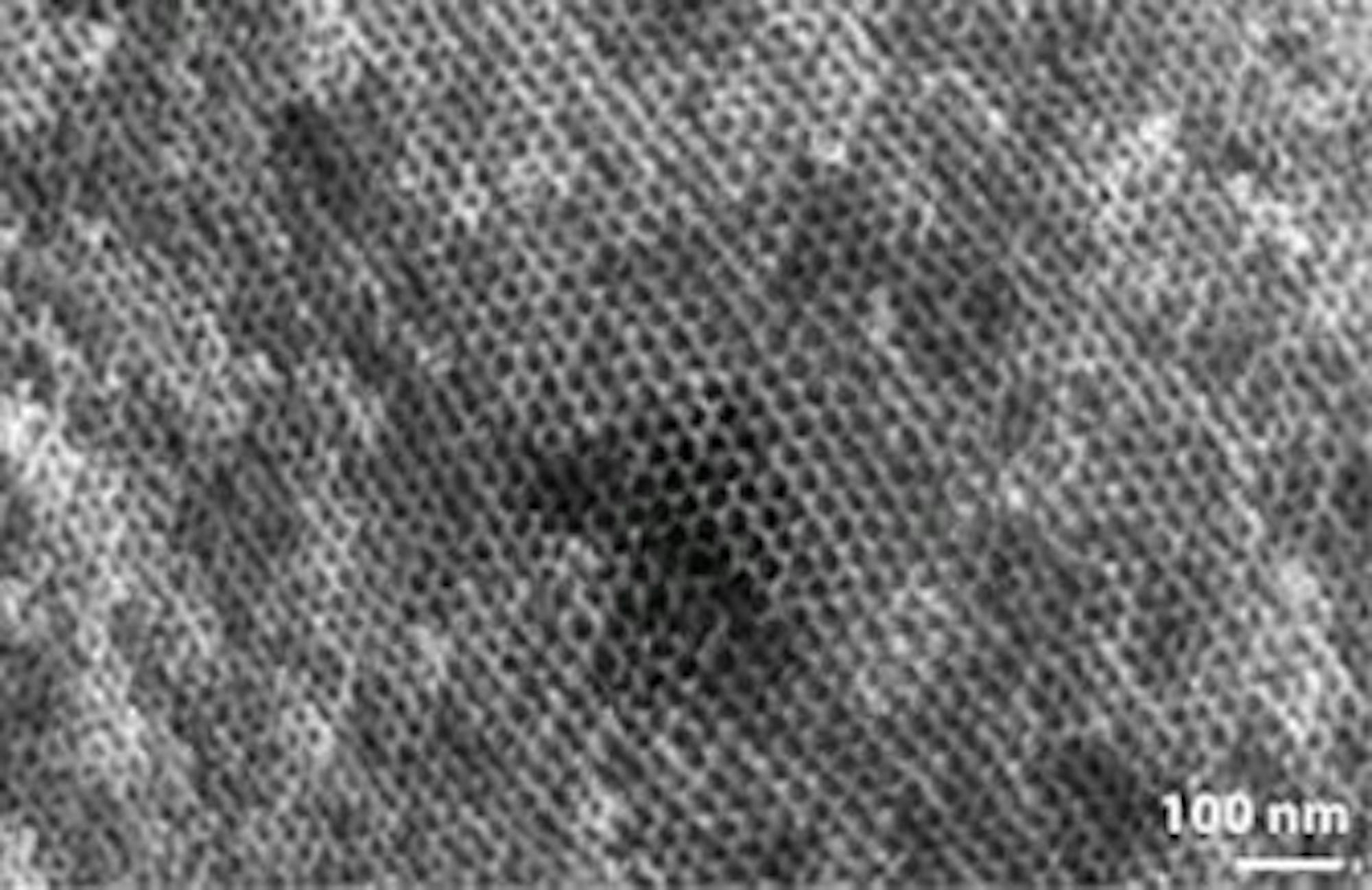 Scanning electron microscope image of gyroidal structure in superconducting materials