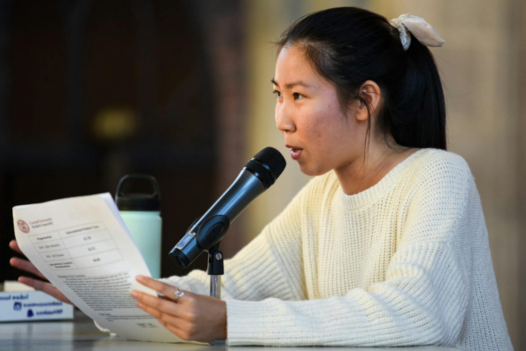 Executive Vice President Catherine Huang speaks at the Student Assembly meeting on September 19th, 2019. (Boris Tsang/Sun Photography Editor)