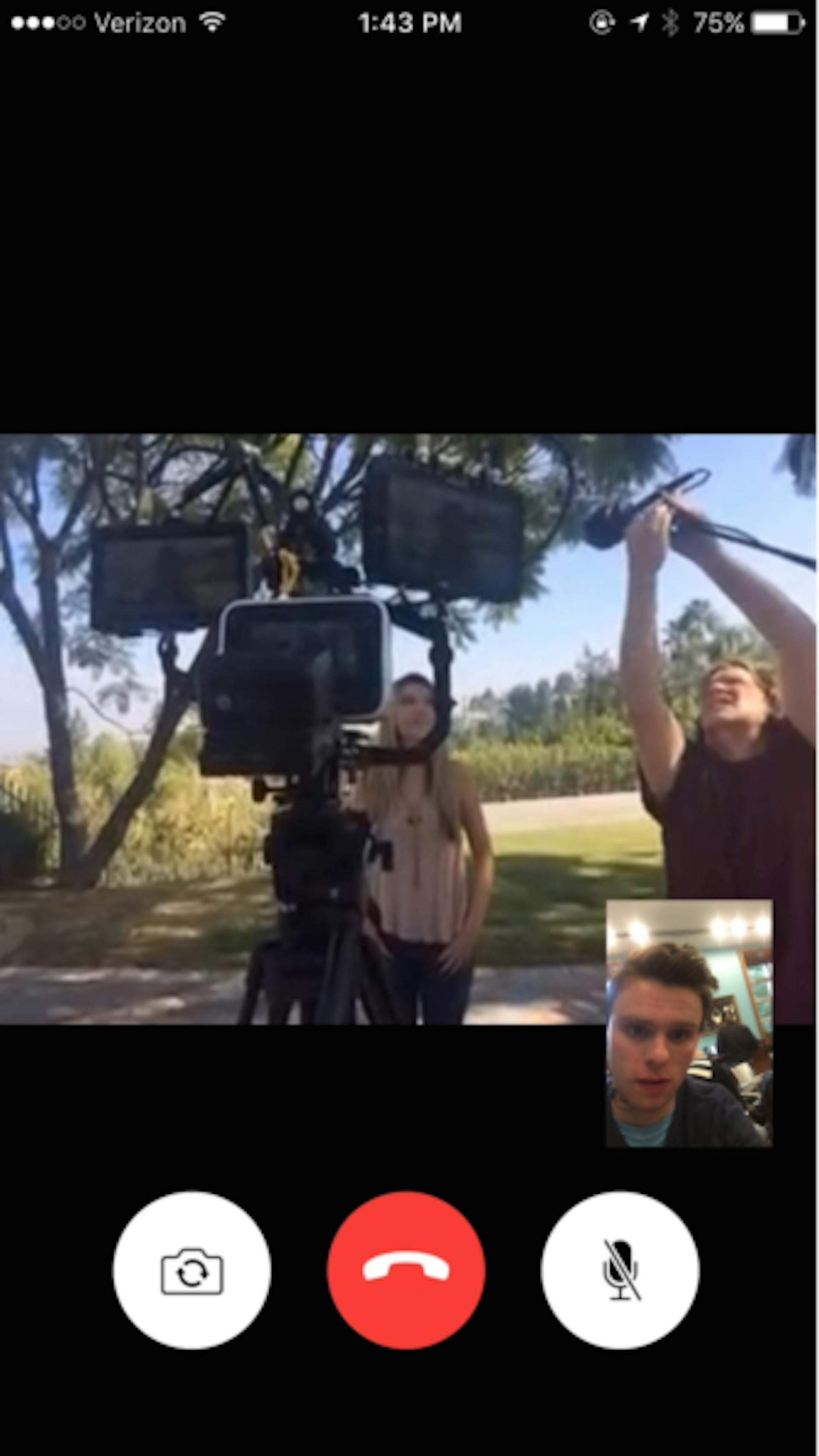Haggerty directs the film on FaceTime from Mann Library while the scene shoots in Los Angeles.