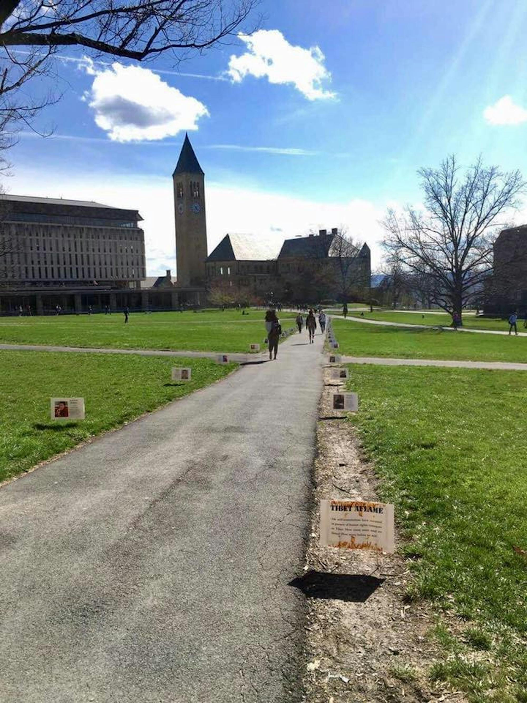 24 of the 34 signs depicting quotations and pictures of Tibetans who self-immolated in protest were snatched, TIC members said.
