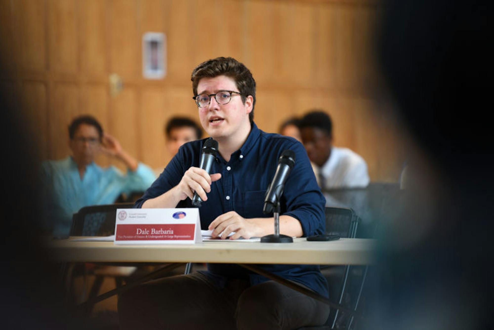 At the Student Assembly meeting on Thursday, Dale Barbaria '19, Vice President of Finance and Undesignated At-Large Representative, defended the need to provide $4,000 of Special Projects funding to the Chinese Students Association for their annual Mid-Autumn Festival. (Boris Tsang / Sun Assistant Photography Editor)