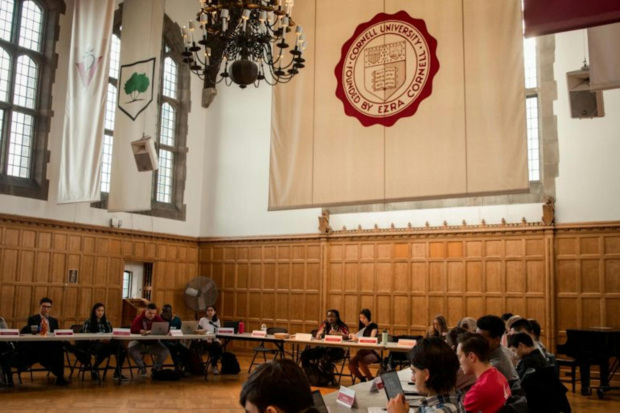 On Thursday, Student Assembly gathered in Willard Straight Hall to discuss fossil fuel divestment and Student Assembly elections, among other topics. Student Assembly persisted with its weekly meeting, despite President Pollack's urge for students to limit large social gatherings. (Hannah Rosenberg/Sun Assistant Photography Editor)