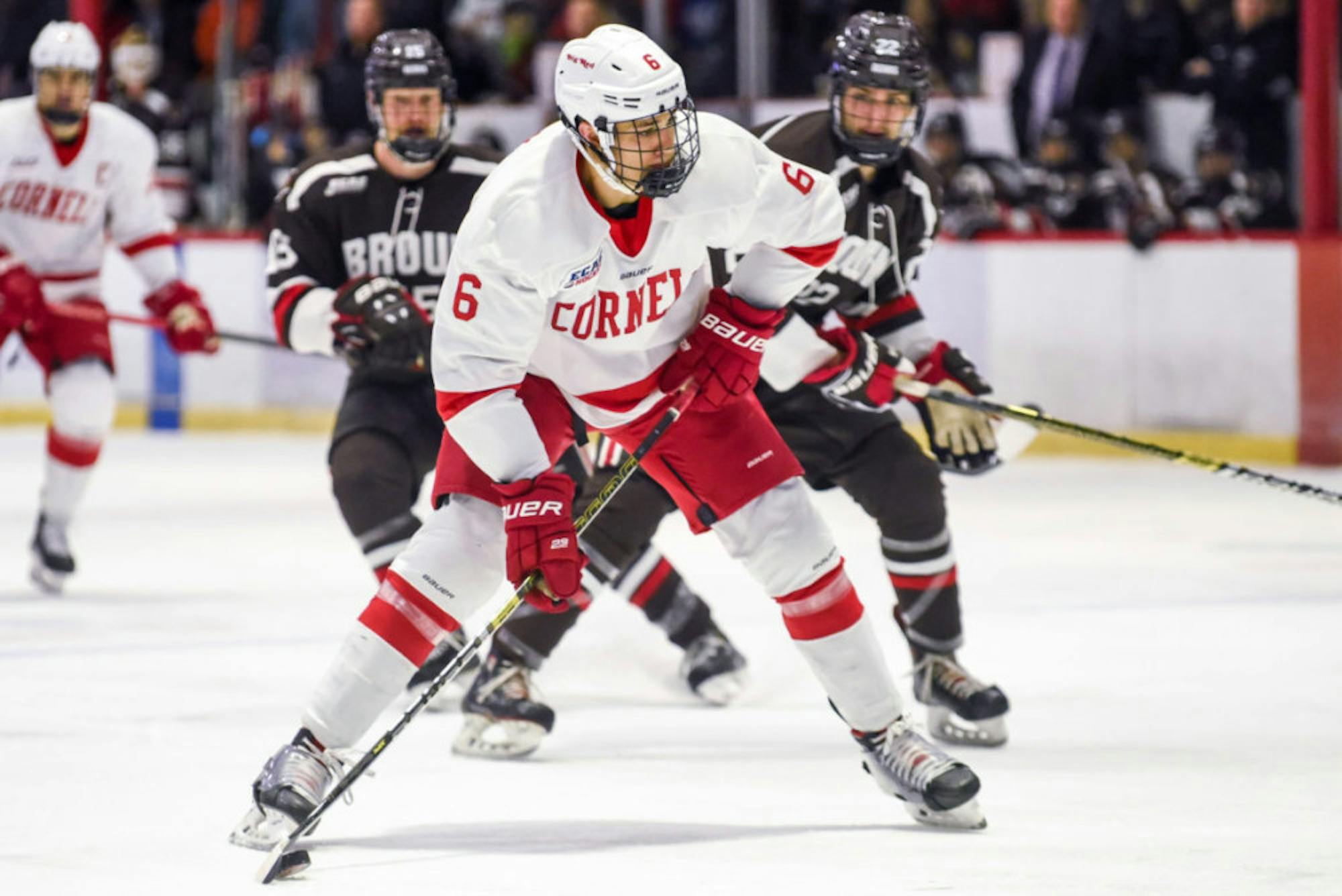 Cornell scored two goals in the second period to pull away from Brown.