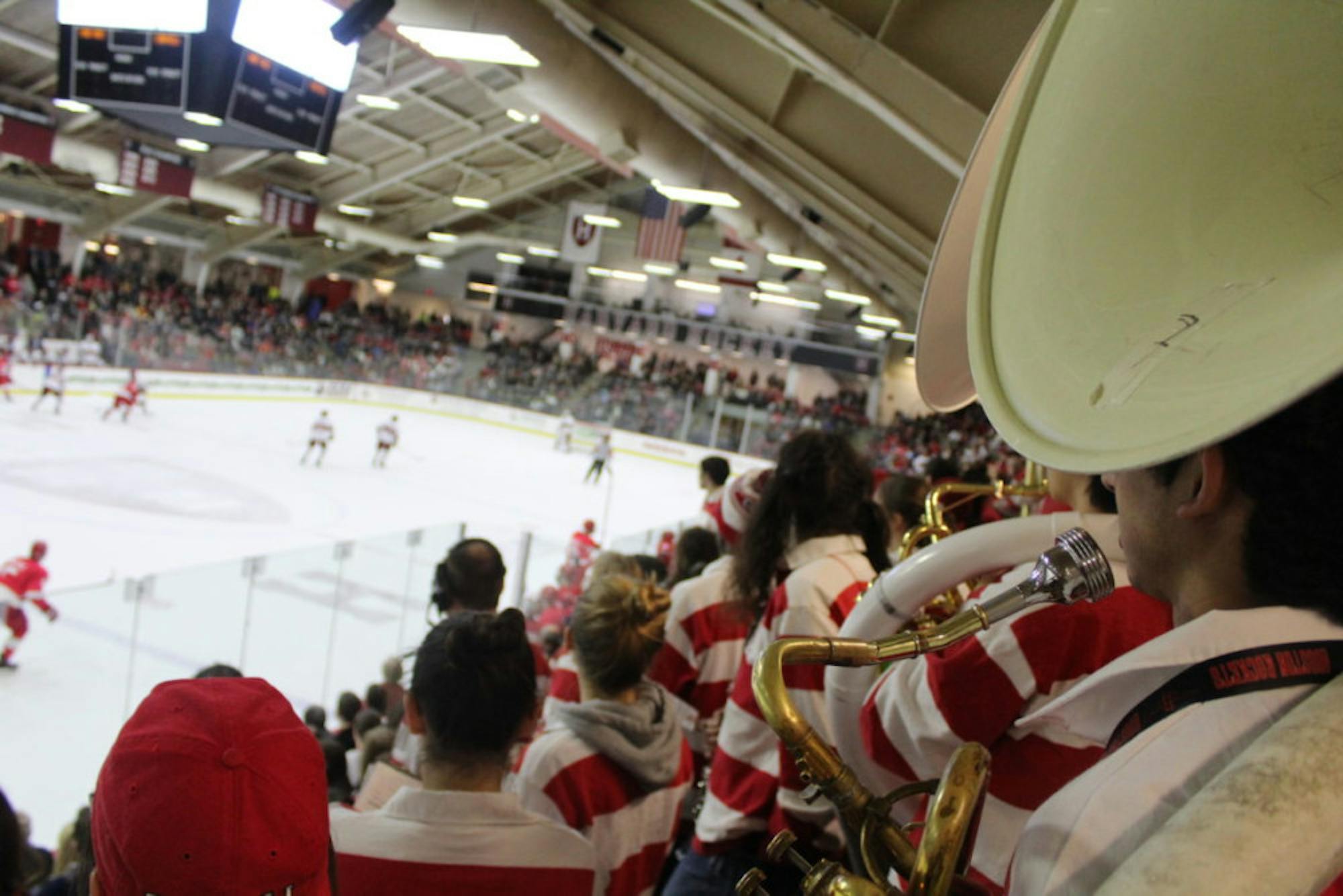 The Big Red Pep Band, as it almost always does, made its presence known in the opponent's rink.