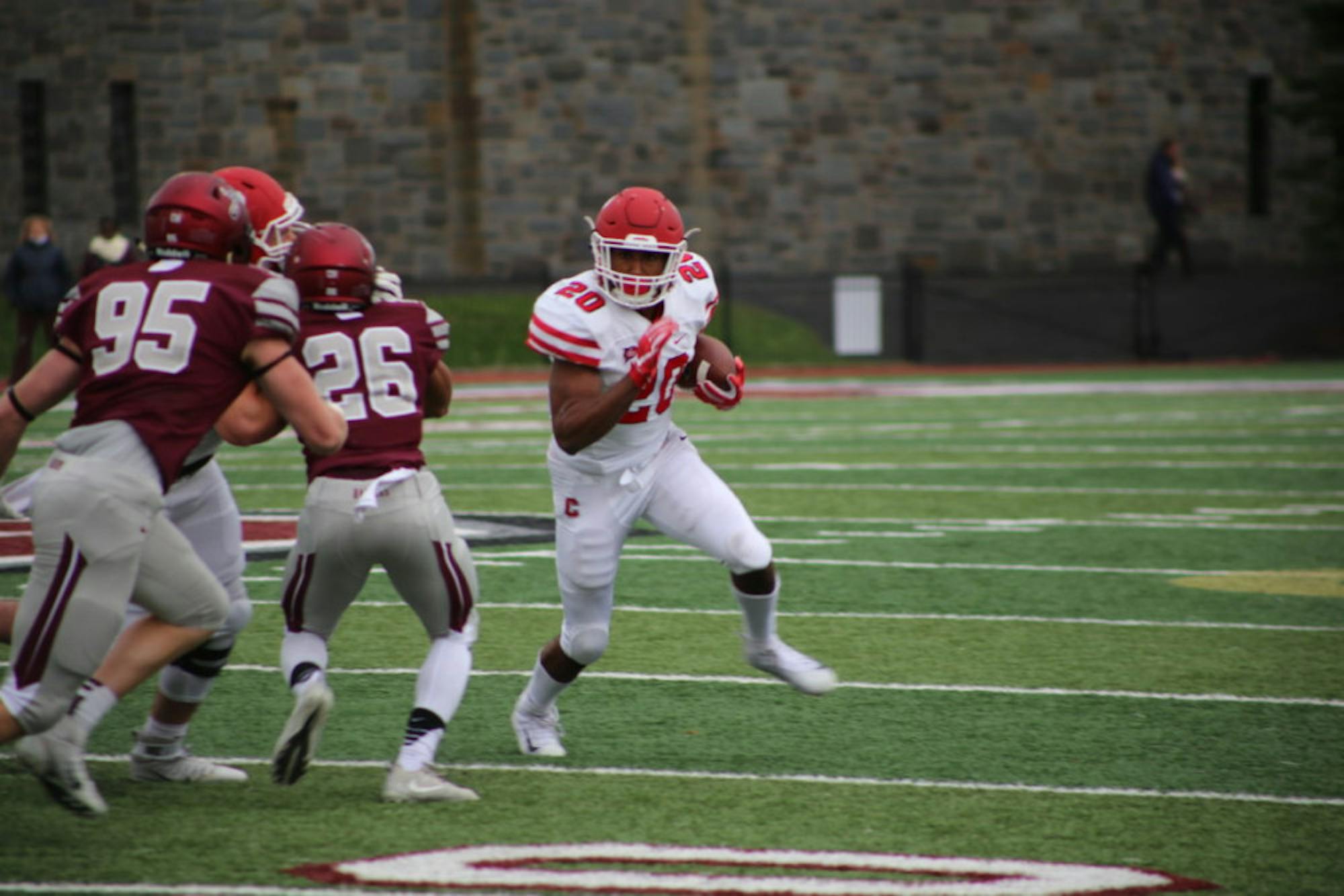 The Red's running game couldn't get going against the staunch Colgate defense last week.