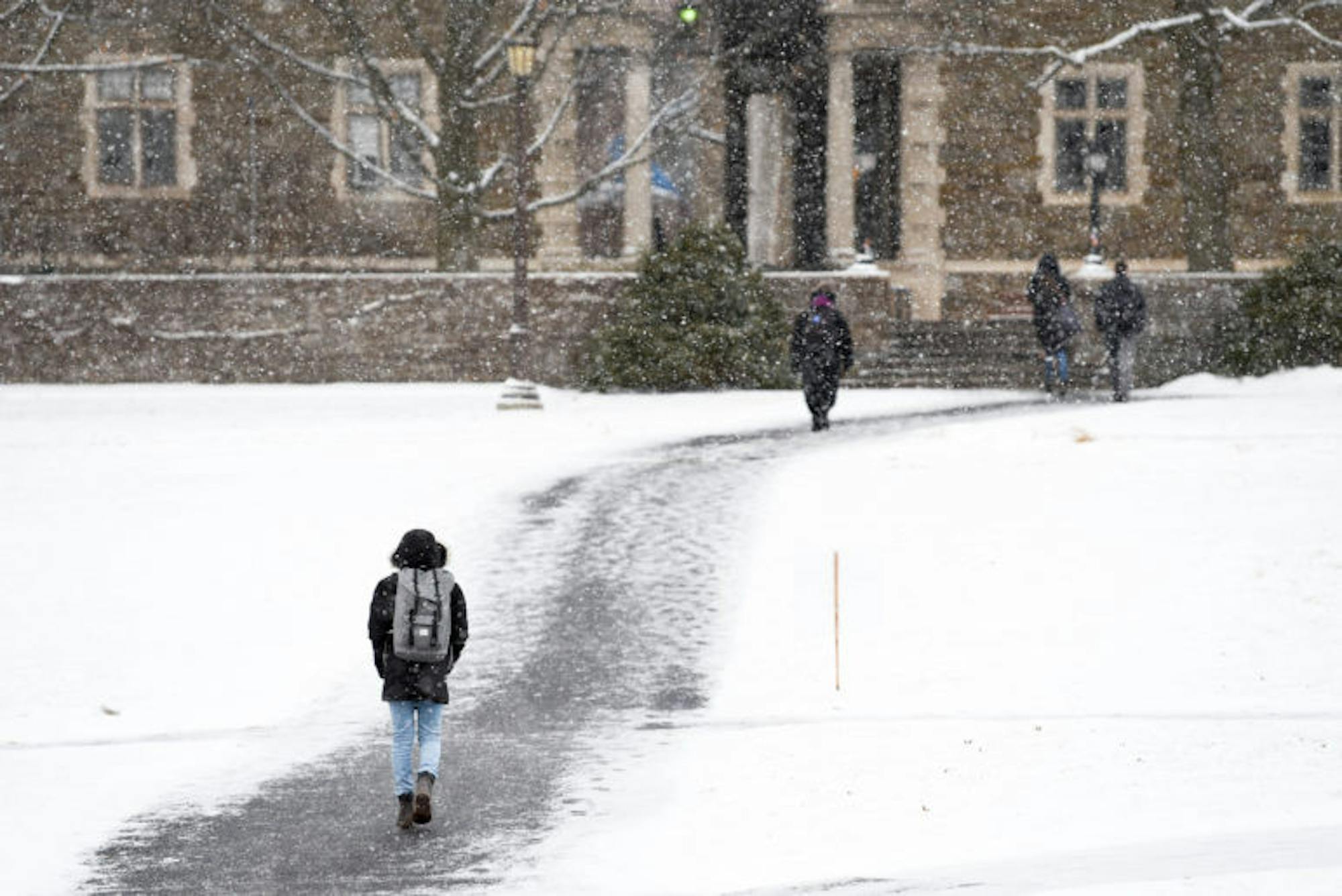 Balch Hall in the snow.