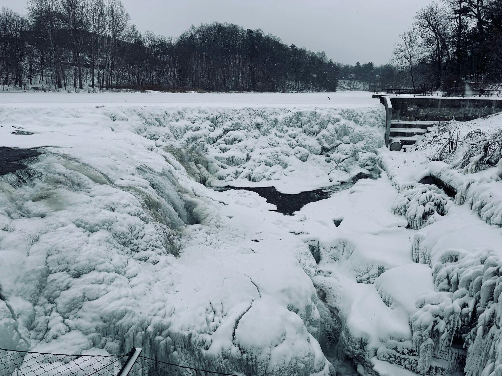 Frozen Beebe Lake Dam