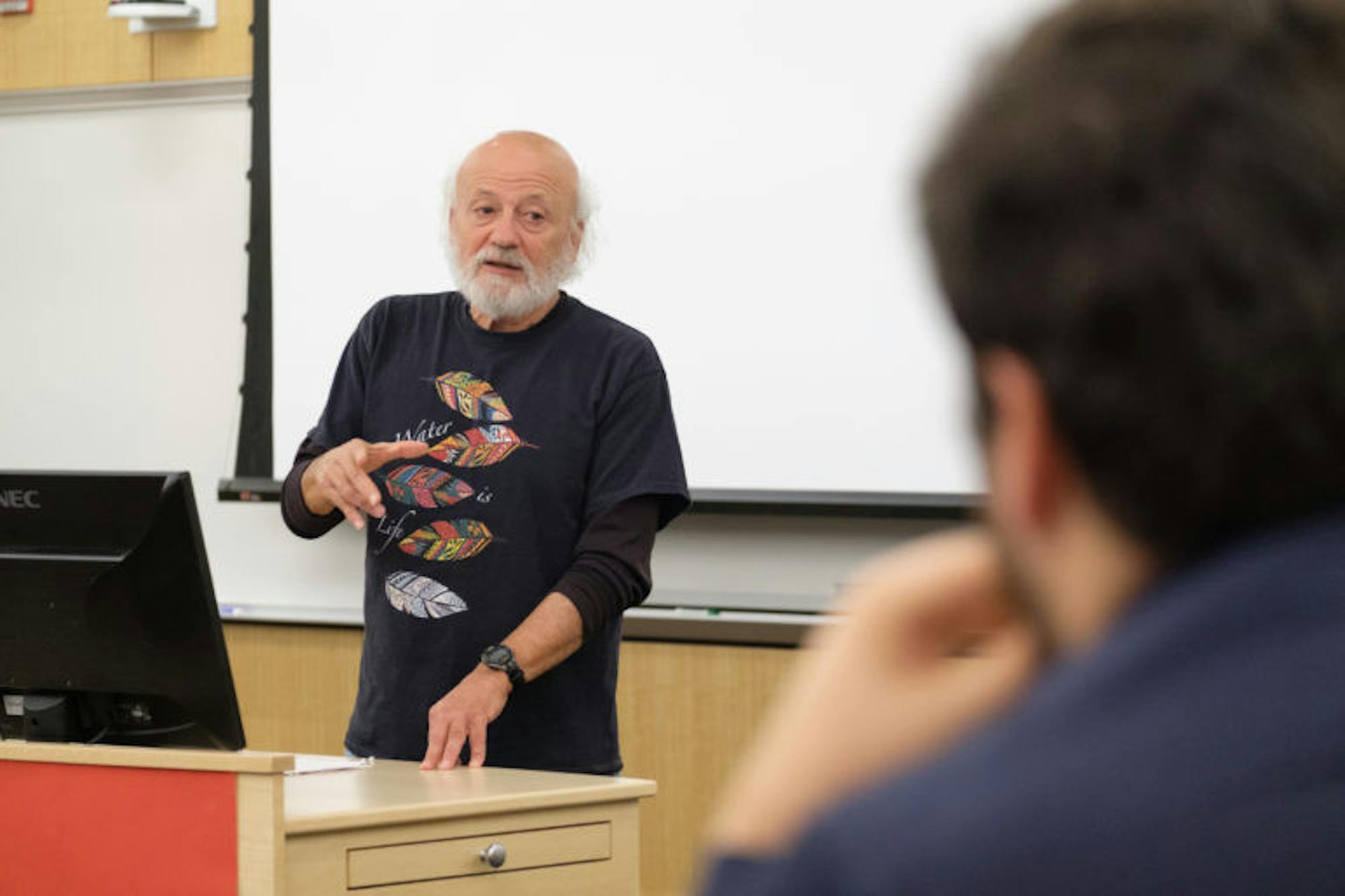 Ben & Jerry's trustee Jeff Furman speaking on social impact at a Sustainable Enterprise Association event at the Brezzeano Center on Thursday, 2 Nov. (Michael Suguitan / Sun Staff Photographer).