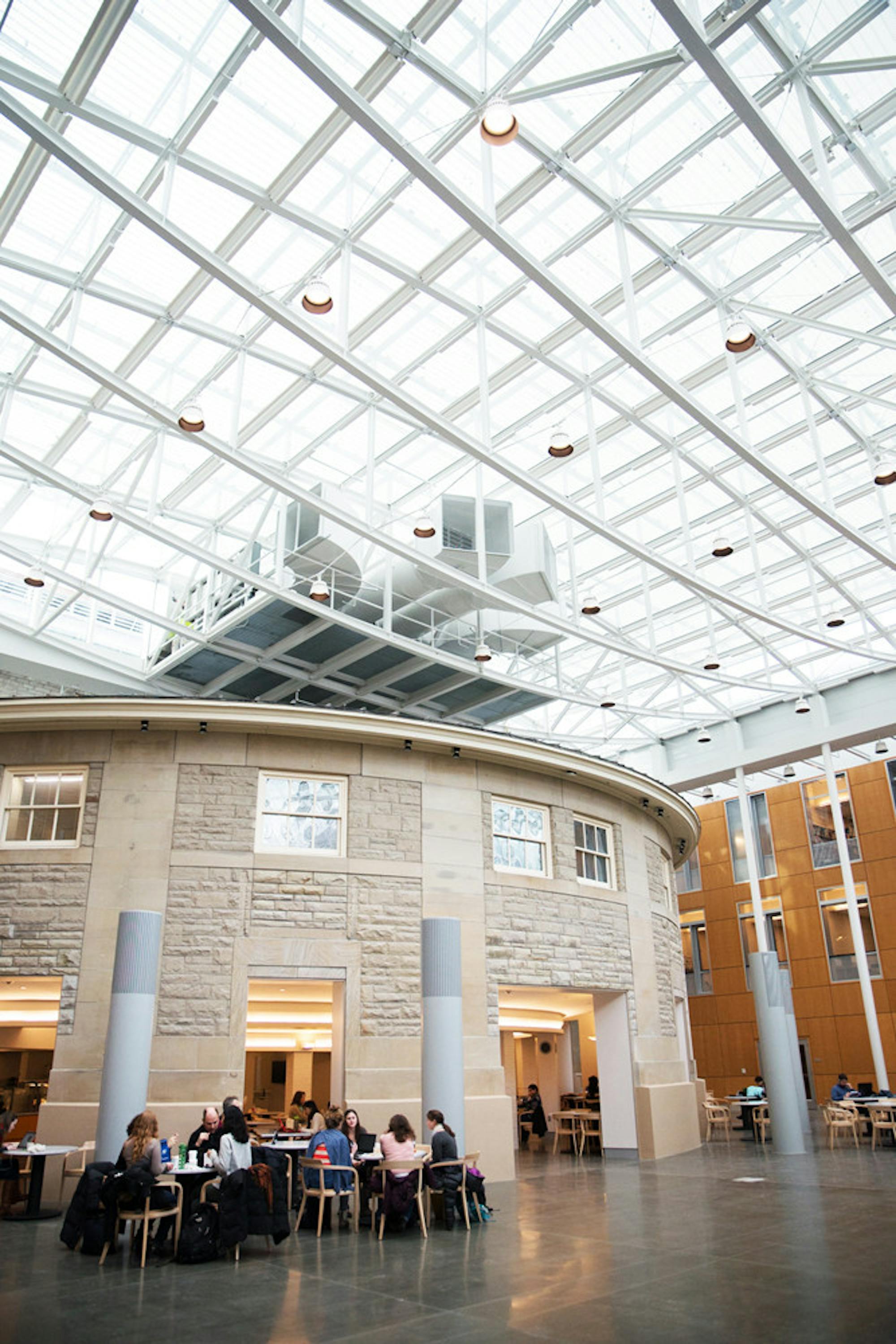 The glass-enclosed atrium will serve as space for receptions, performances, and informal gatherings.