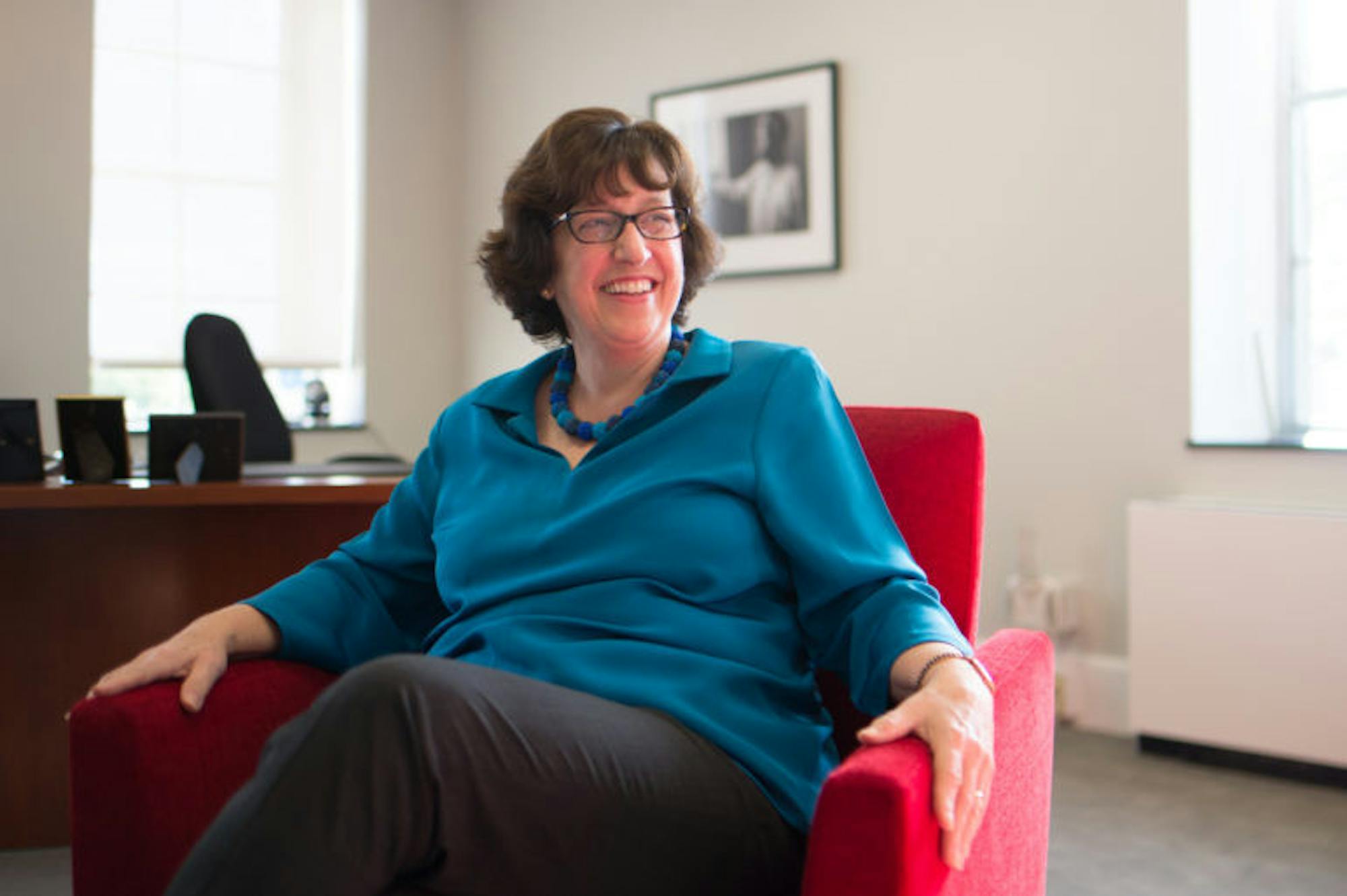 Cornell President Martha Pollack speaks to the Sun in her office in Day Hall, Oct. 5, 2017. (Cameron Pollack / Sun Photography Editor)