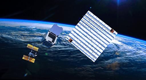Image courtesy of Joshua Umansky-Castro, grad. This artist’s conception depicts the release of the Alpha CubeSat light sail into Earth’s orbit. 