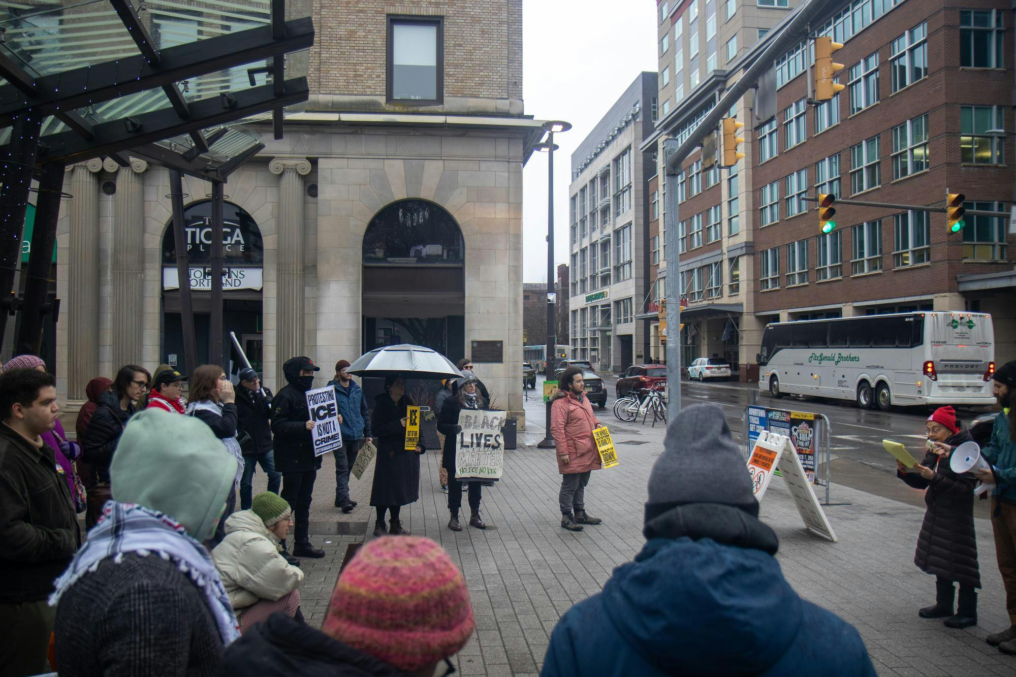 Protestors in the Ithaca Commons
