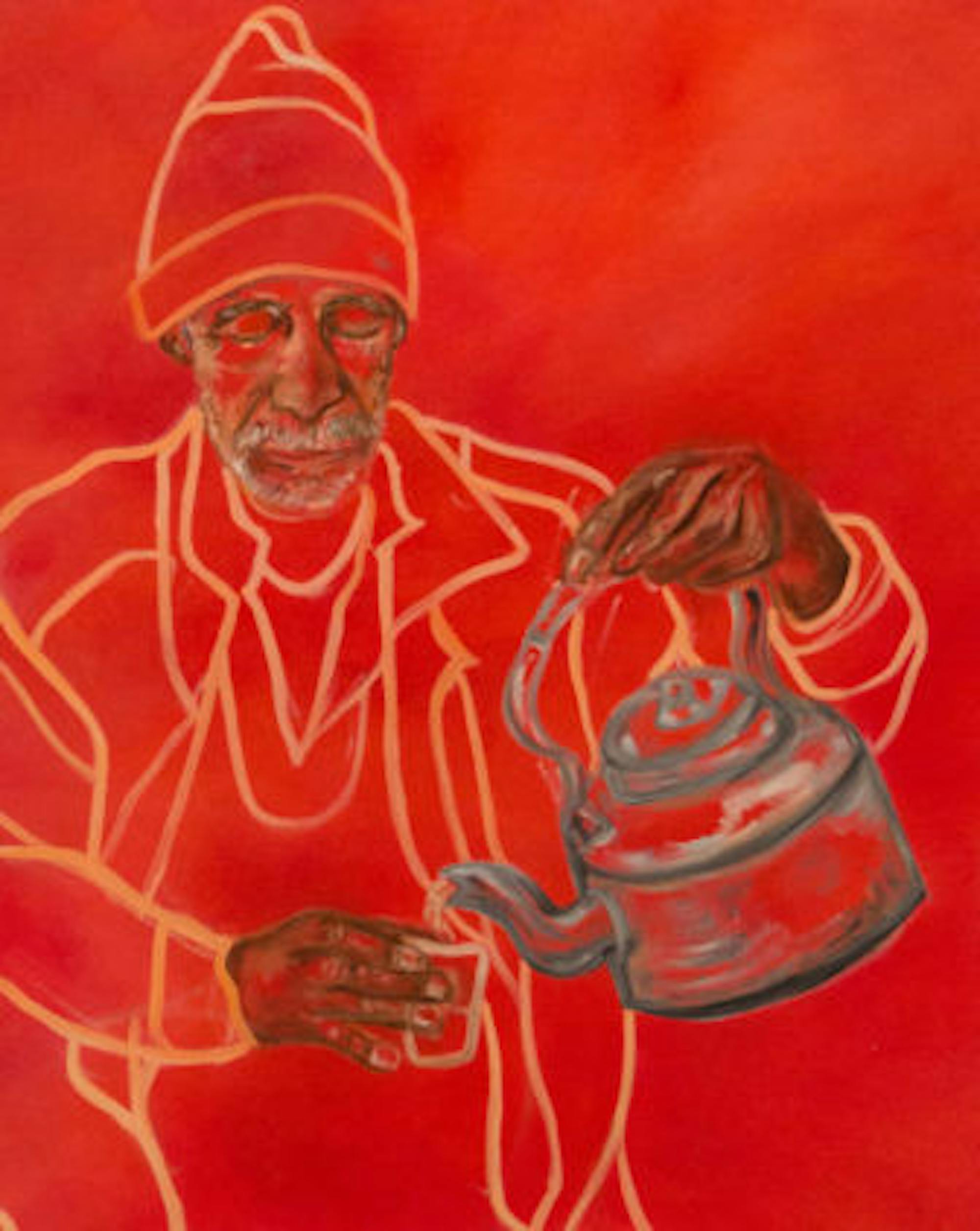 Aiza Ahmed, “Chai-wala (Tea seller),” 24x40” oil on canvas.