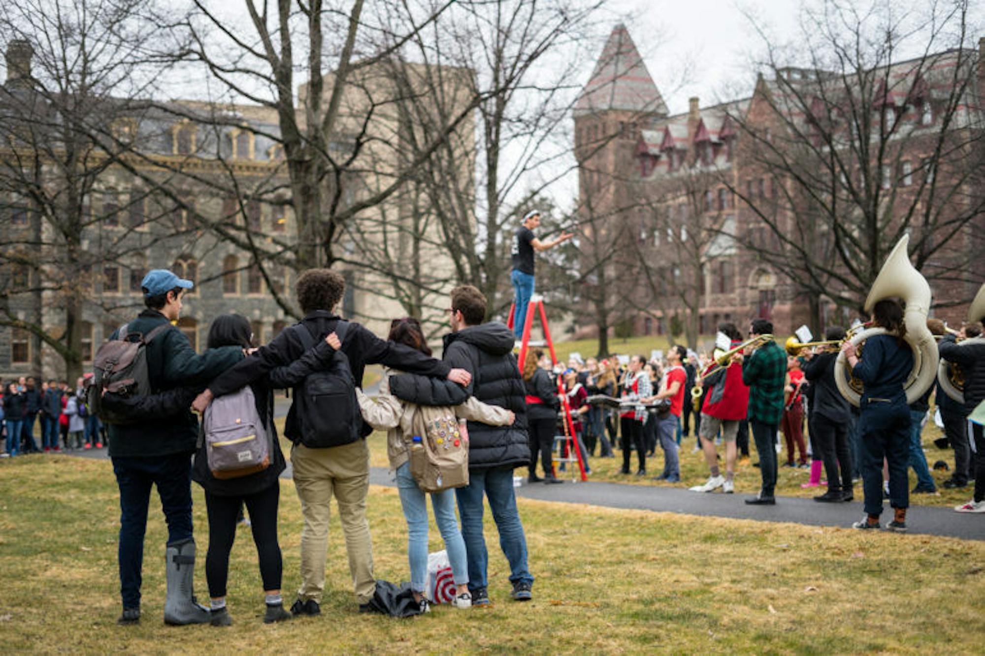 Glorious to view: The Big Red Marching Band wraps up the celebration with Cornell’s alma mater, “Far Above Cayuga’s Waters.”