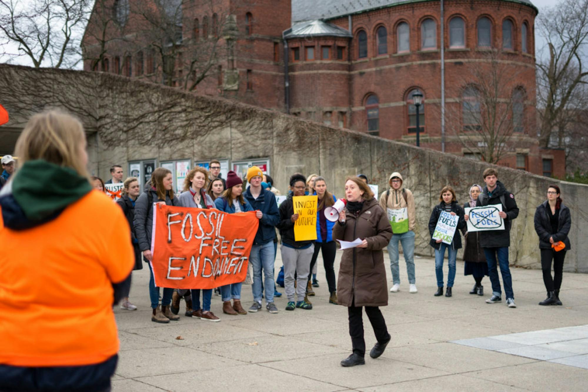 Cornell Prof. Caroline Levine speaks at the rally on Friday.