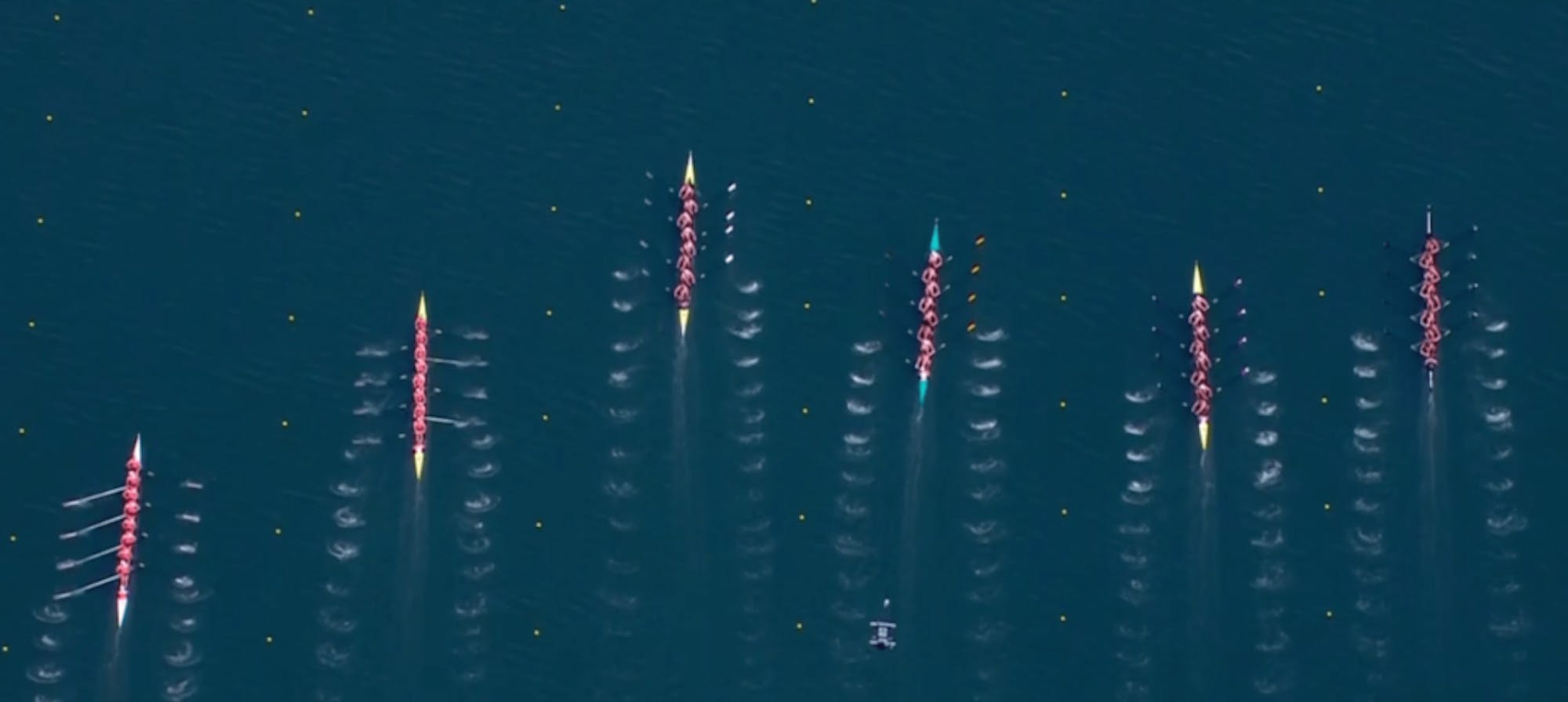 Team USA's coxed eight, second from right, finished in fourth in the final race.