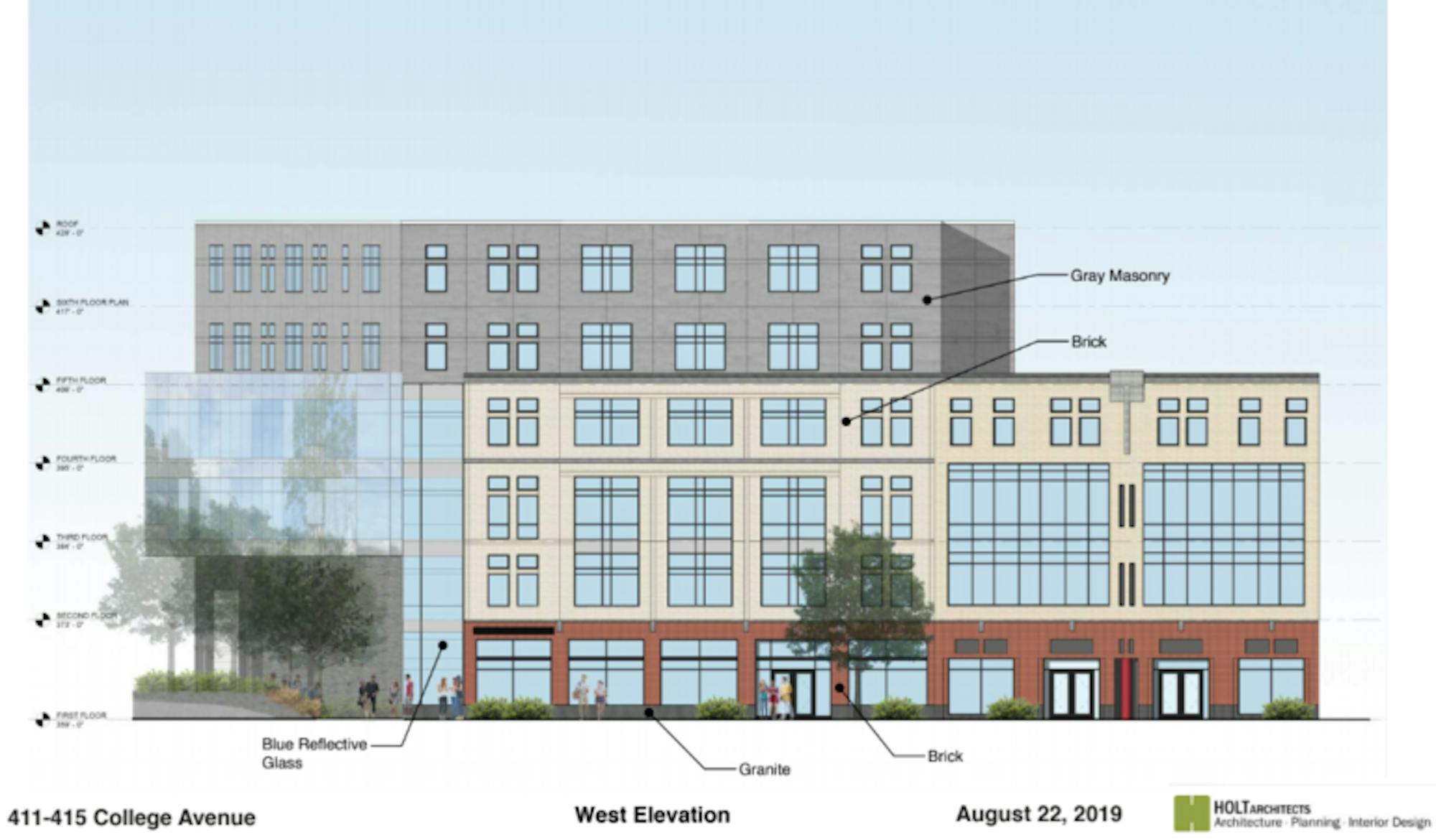 Sketches show what the building may look like. Developer tried include elements of the existing street design.