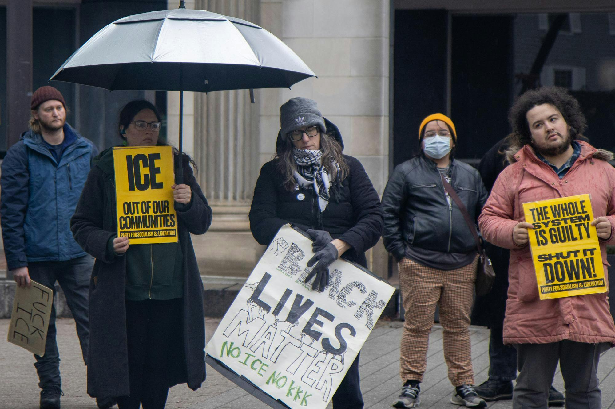 Protestors showed up for the second anti-ICE rally of the month despite rainy conditions. 