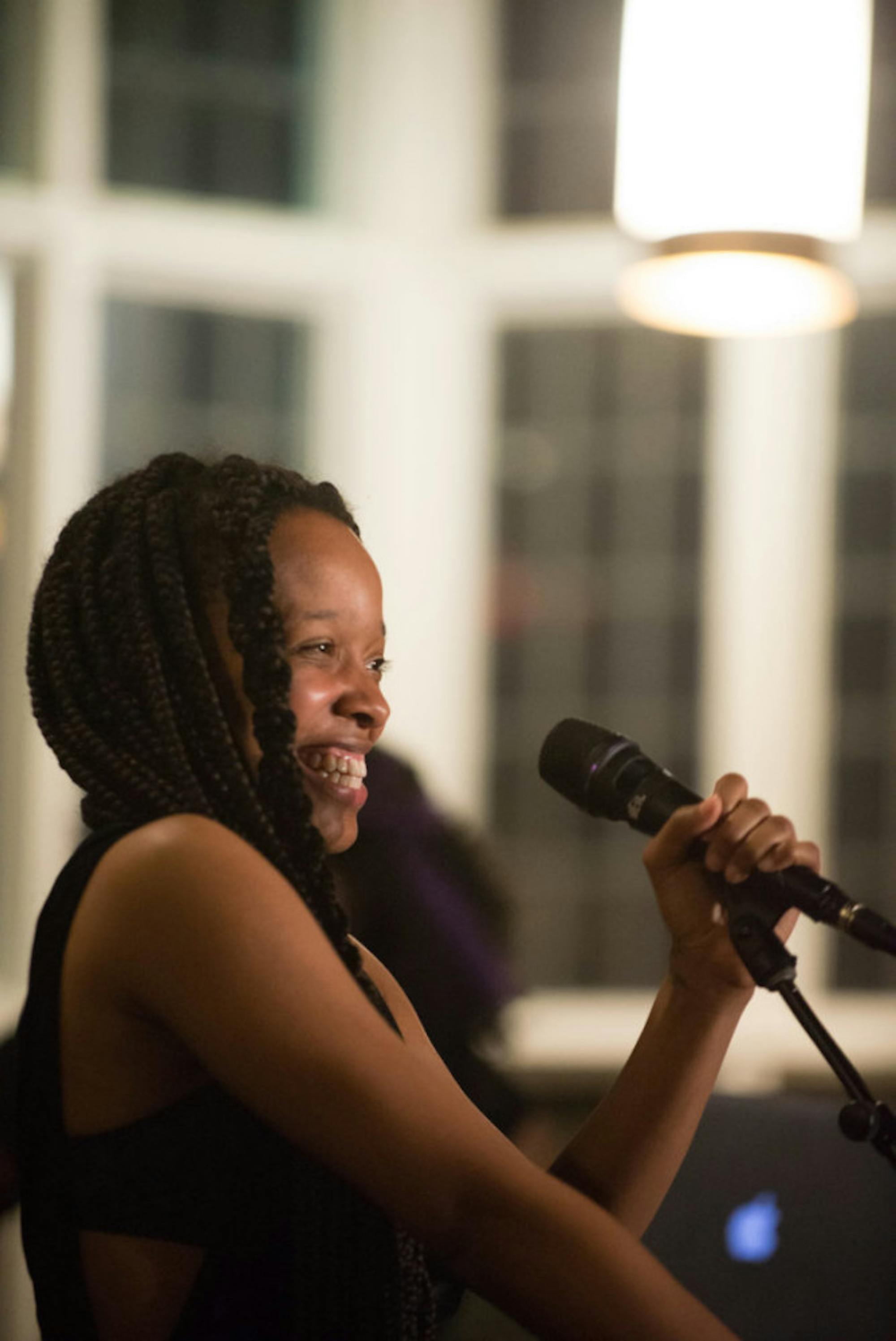 Jamila Woods, a Chicago songwriter, poet, and frequent collaborator with Chance The Rapper, performs in Risley Hall's dining hall on Saturday night.