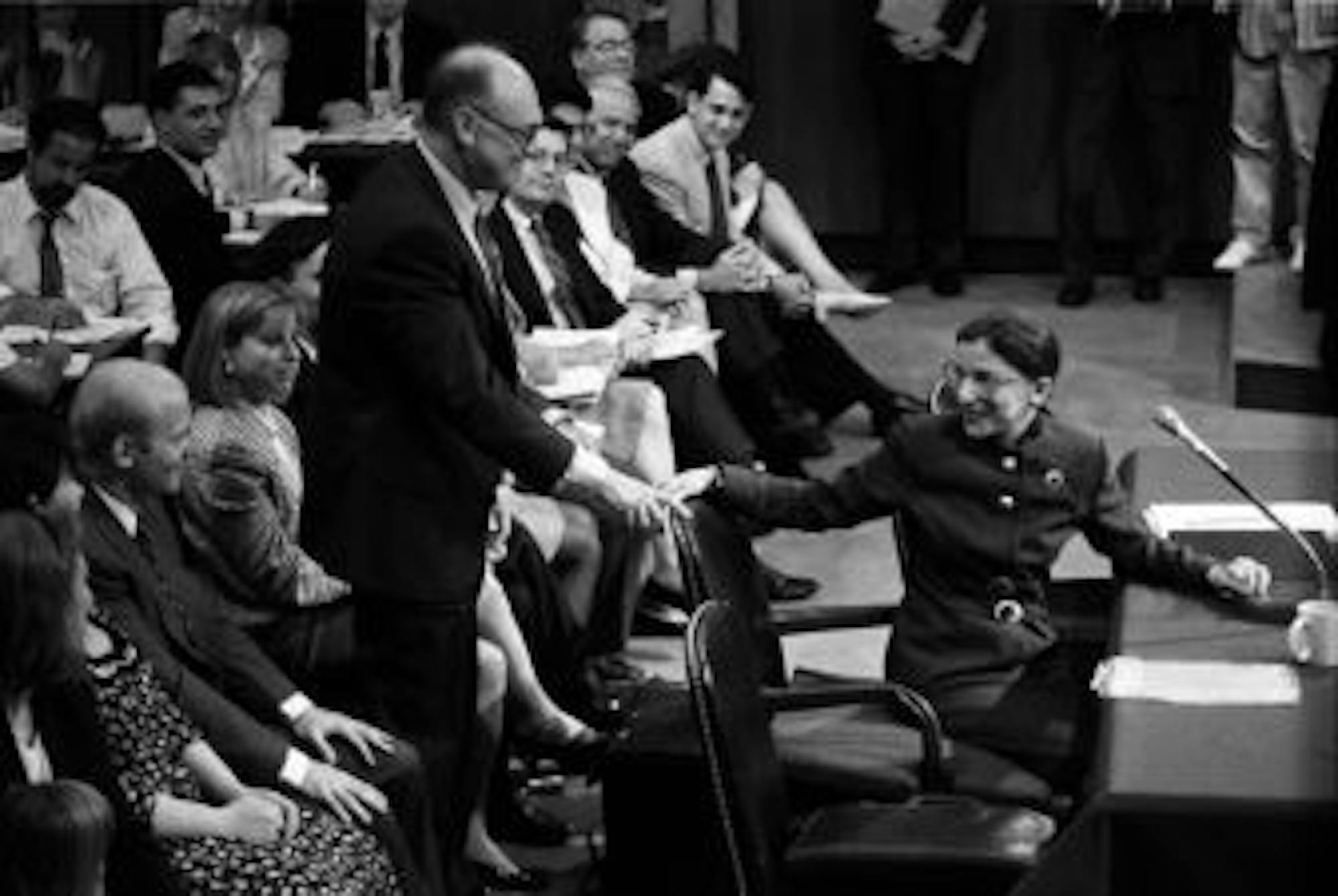 Ruth Bader Ginsburg '54 at her Supreme Court confirmation hearings before the U.S. Senate Judiciary Committee in Washington, July 21, 1993.
