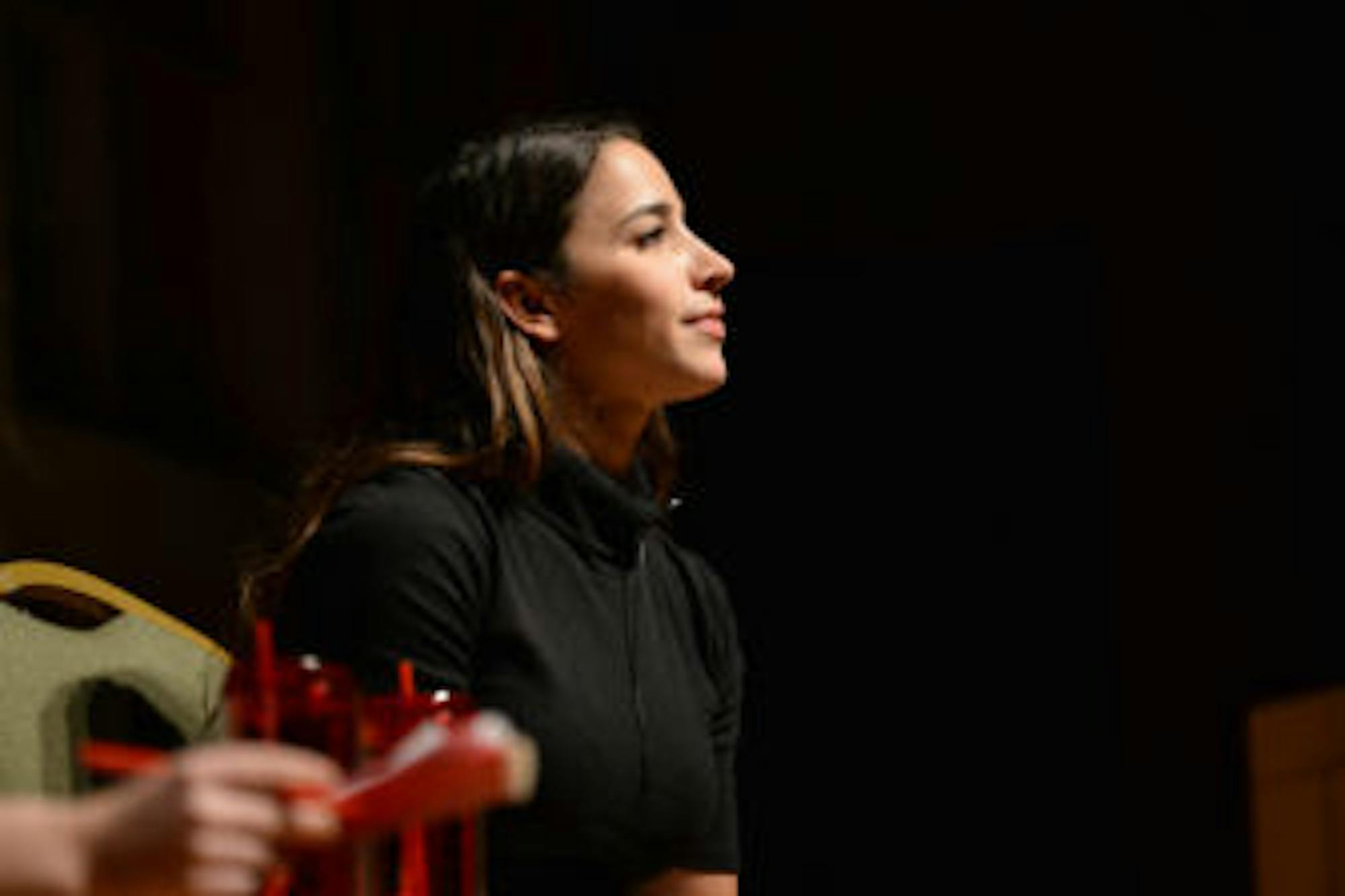 Six-time Olympic medalist Aly Raisman speaks in a lecture at Statler Hall on Wednesday.