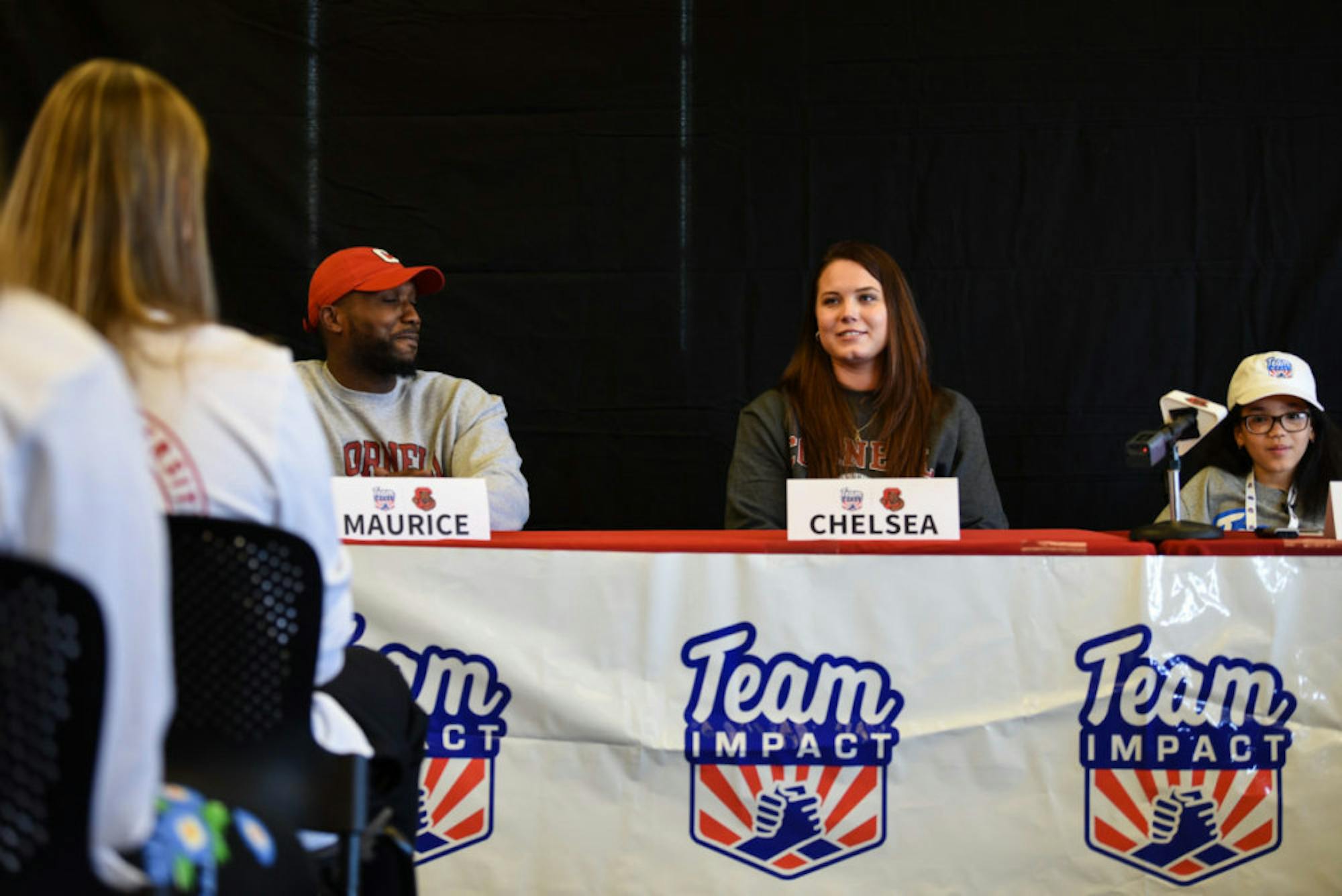 Karina Hill's parents joined their daughter at Monday's press conference. Karina's mother, Chelsea, said the Cornell basketball players had become