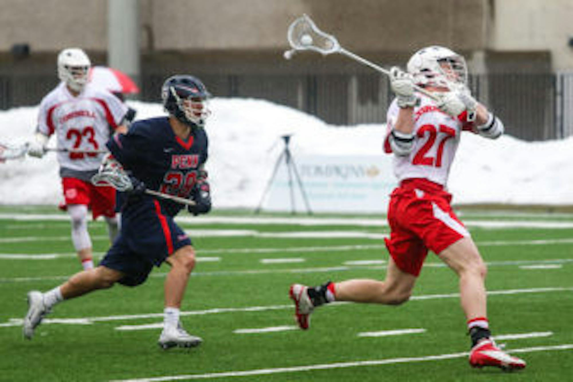 No. 27 Connor Fletcher scores in the Men's Lacrosse game vs. UPenn on Saturday.