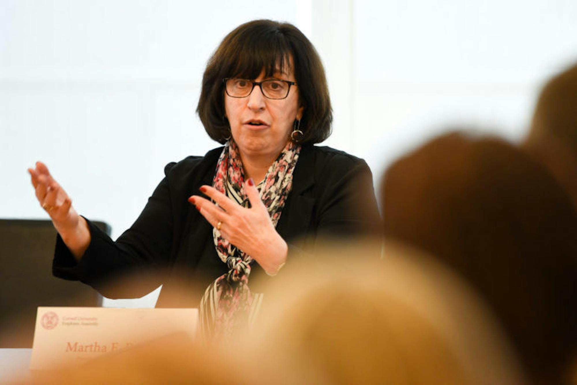 President Martha Pollack speaks at the Employee Assembly on Wednesday. (Boris Tsang / Sun Assistant Photography Editor)
