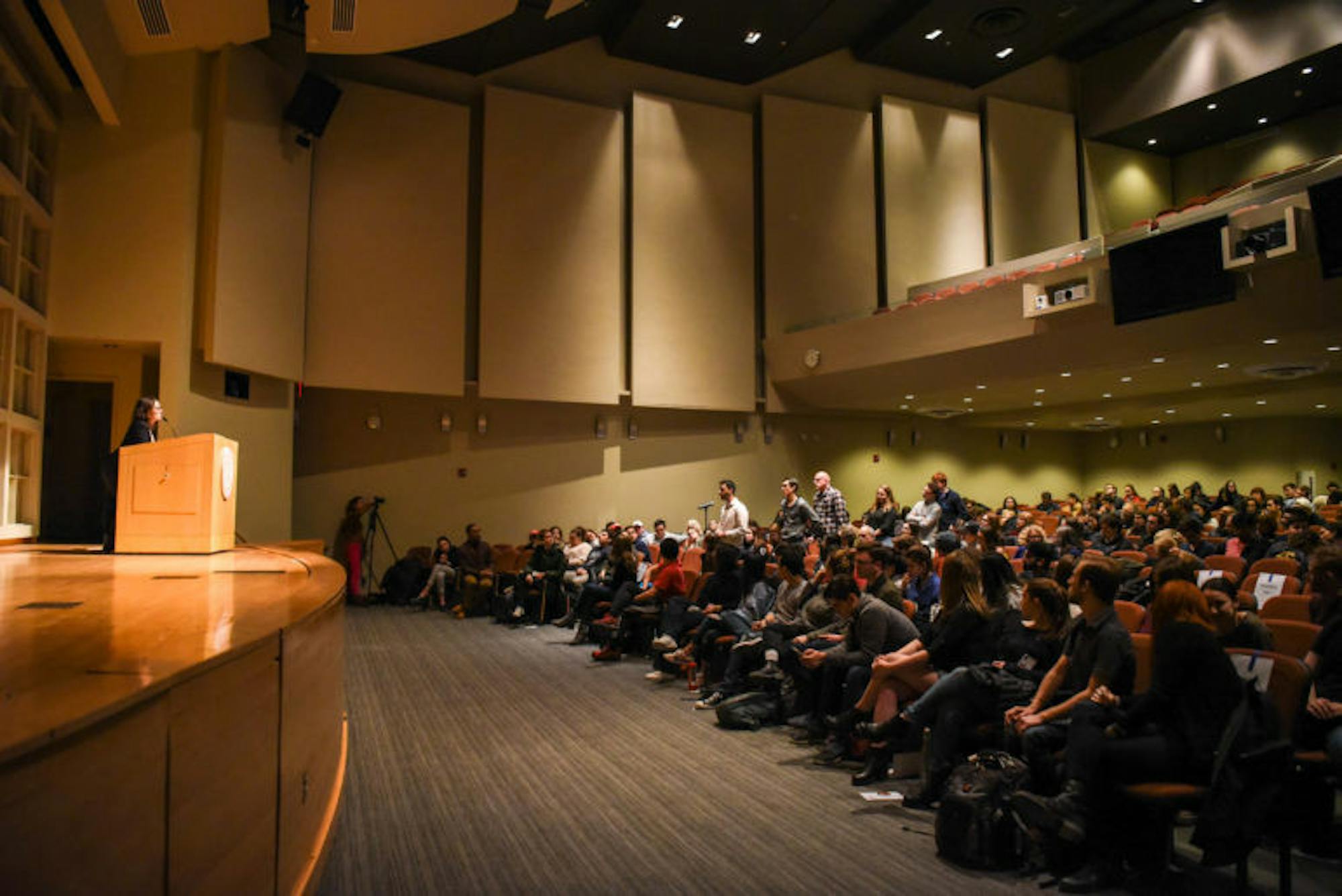 New York Times White House correspondent Maggie Haberman addresses questions from the audience after her talk on Monday, during which she described her experiences covering the Trump administration. (Boris Tsang / Sun Photography Editor)