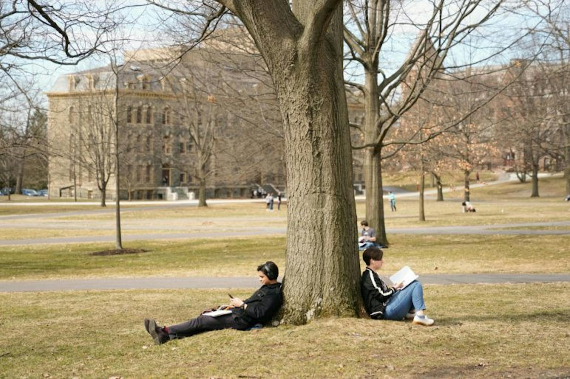 Students enjoyed the warm weather on Monday before the semester came to an abrupt halt.