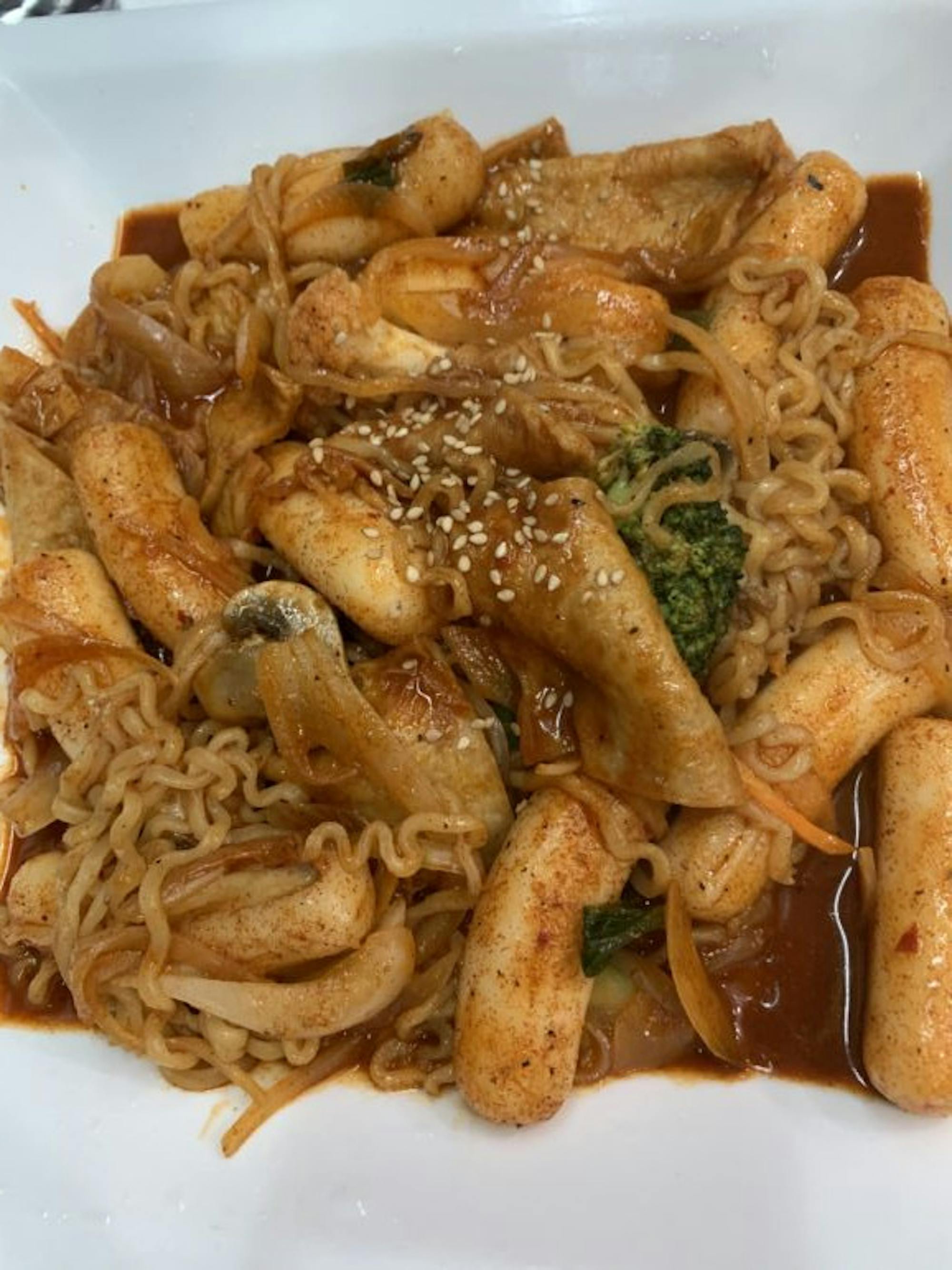 Tteokbokki —spicy Korean rice cakes. (Grace Kim/Sun Contributor)