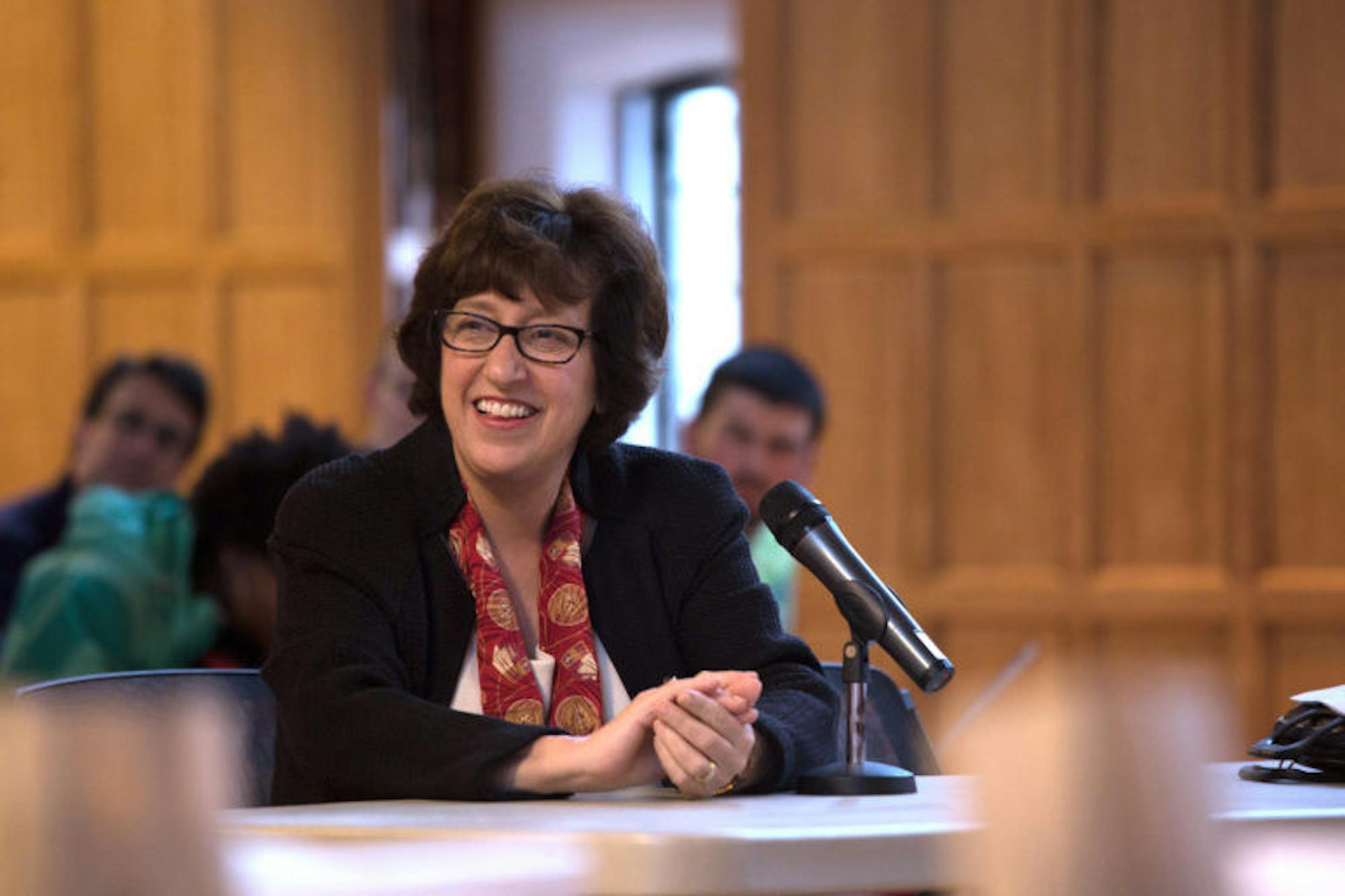 Martha Pollack addresses the SA on April 20, 2017.