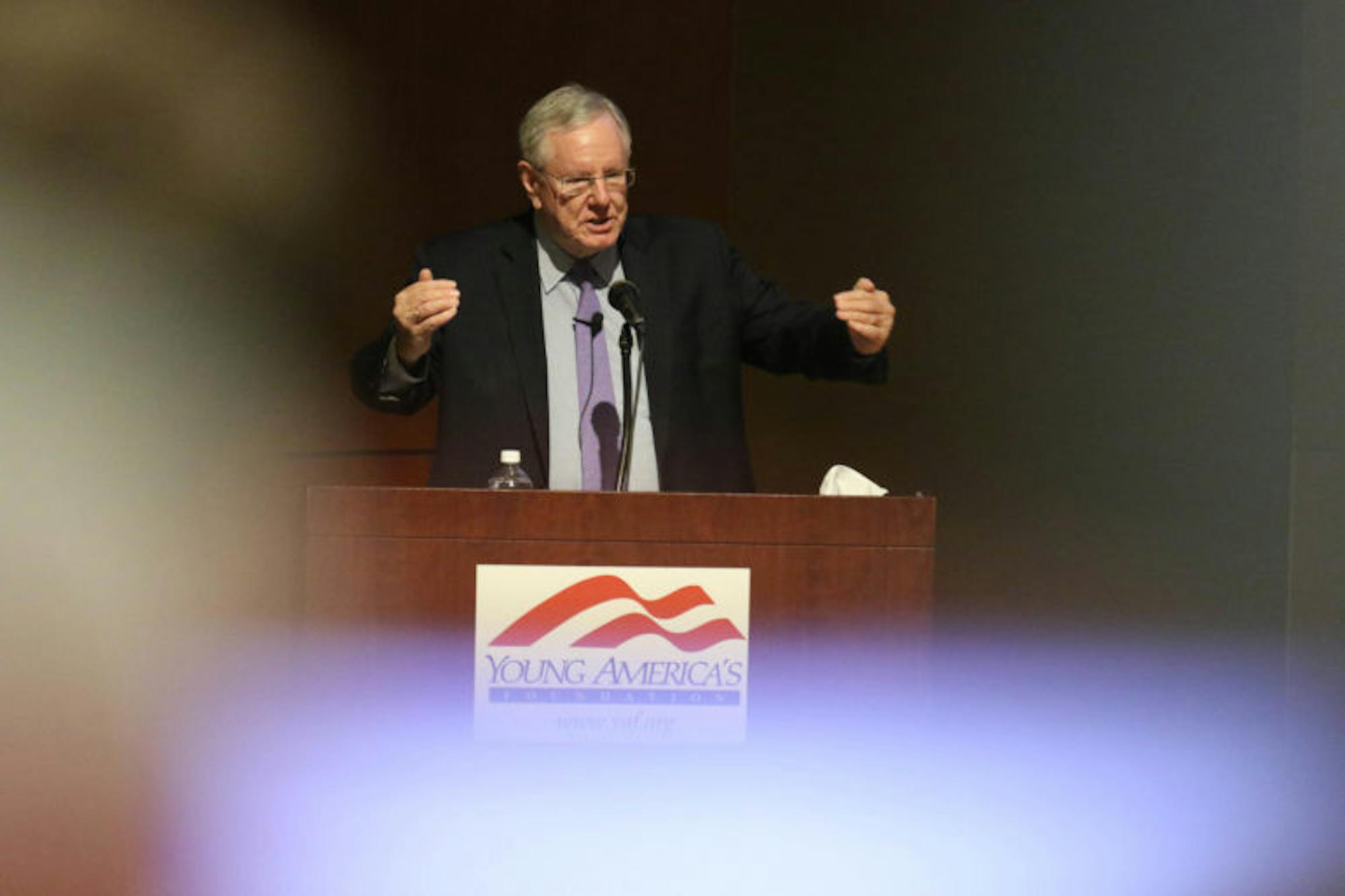 Steve Forbes, chairman and editor-in-chief of Forbes Media, spoke to students Wednesday night on the future of the American economy, healthcare reform and tax policy. (Michael Wenye Li / Sun Assistant Photography Editor)