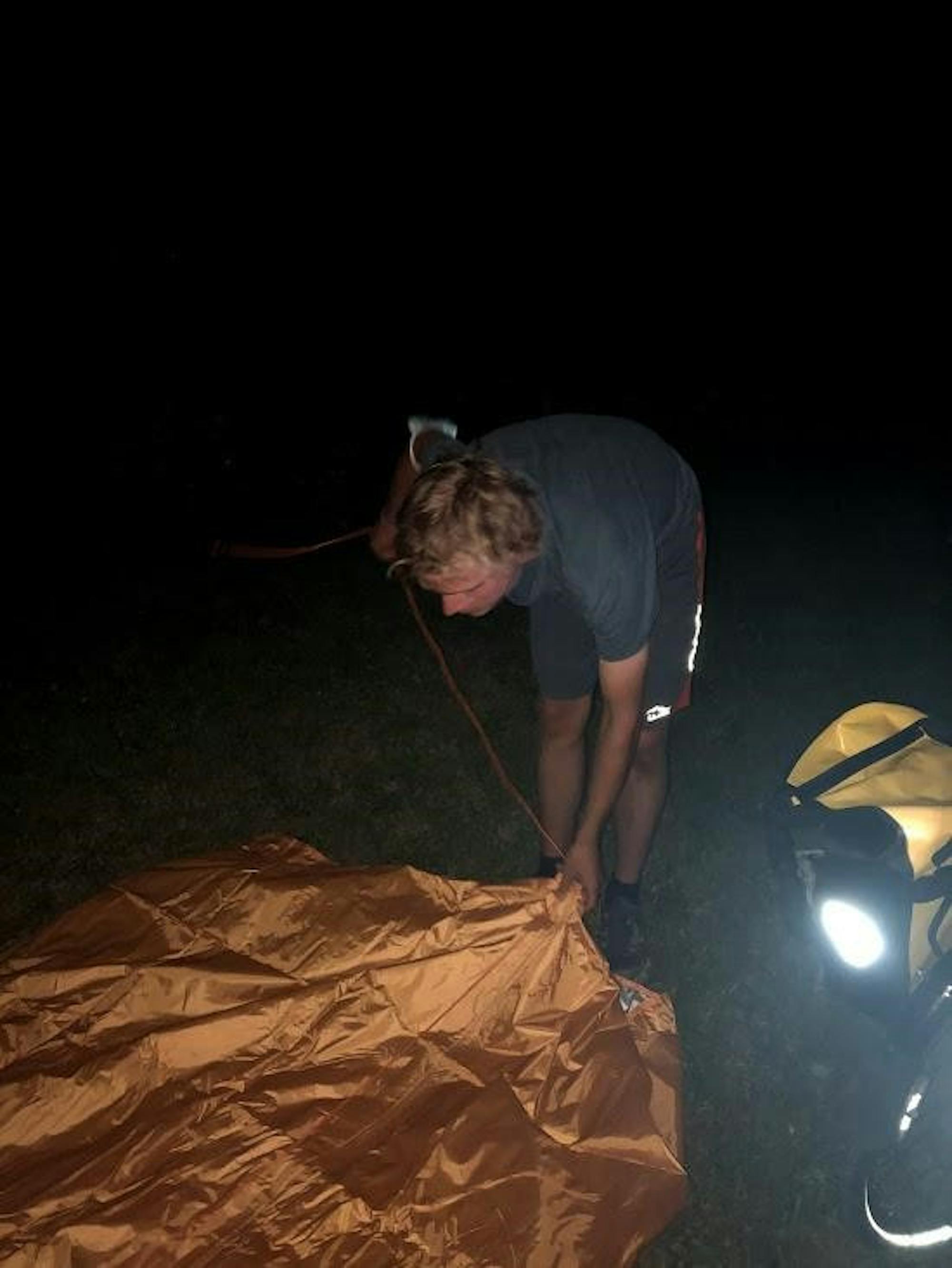 Setting up camp at the Martens Farm after a late arrival (Jack Waxman, Staff Writer)