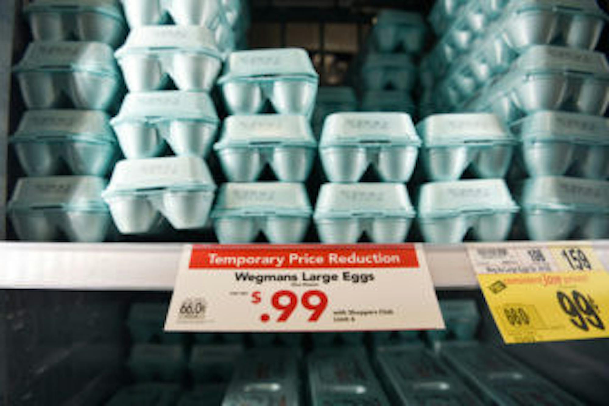 Eggs marked down to a dollar on the shelf