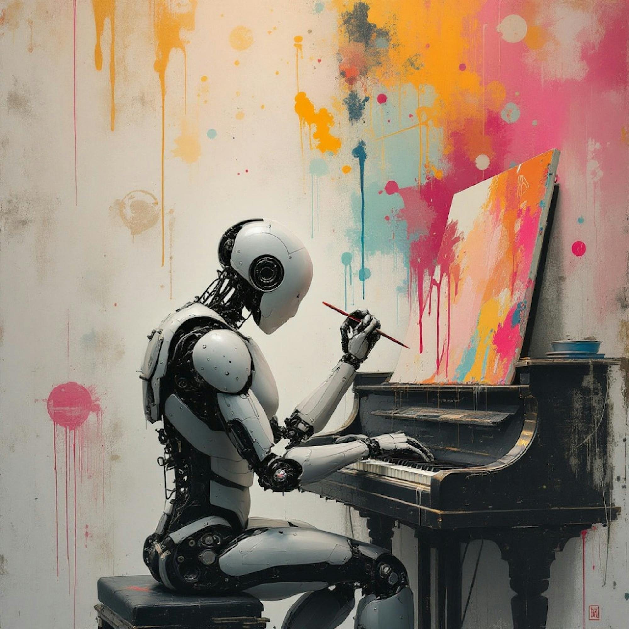 A humanoid robot explores the intersection of art and technology in music creation.