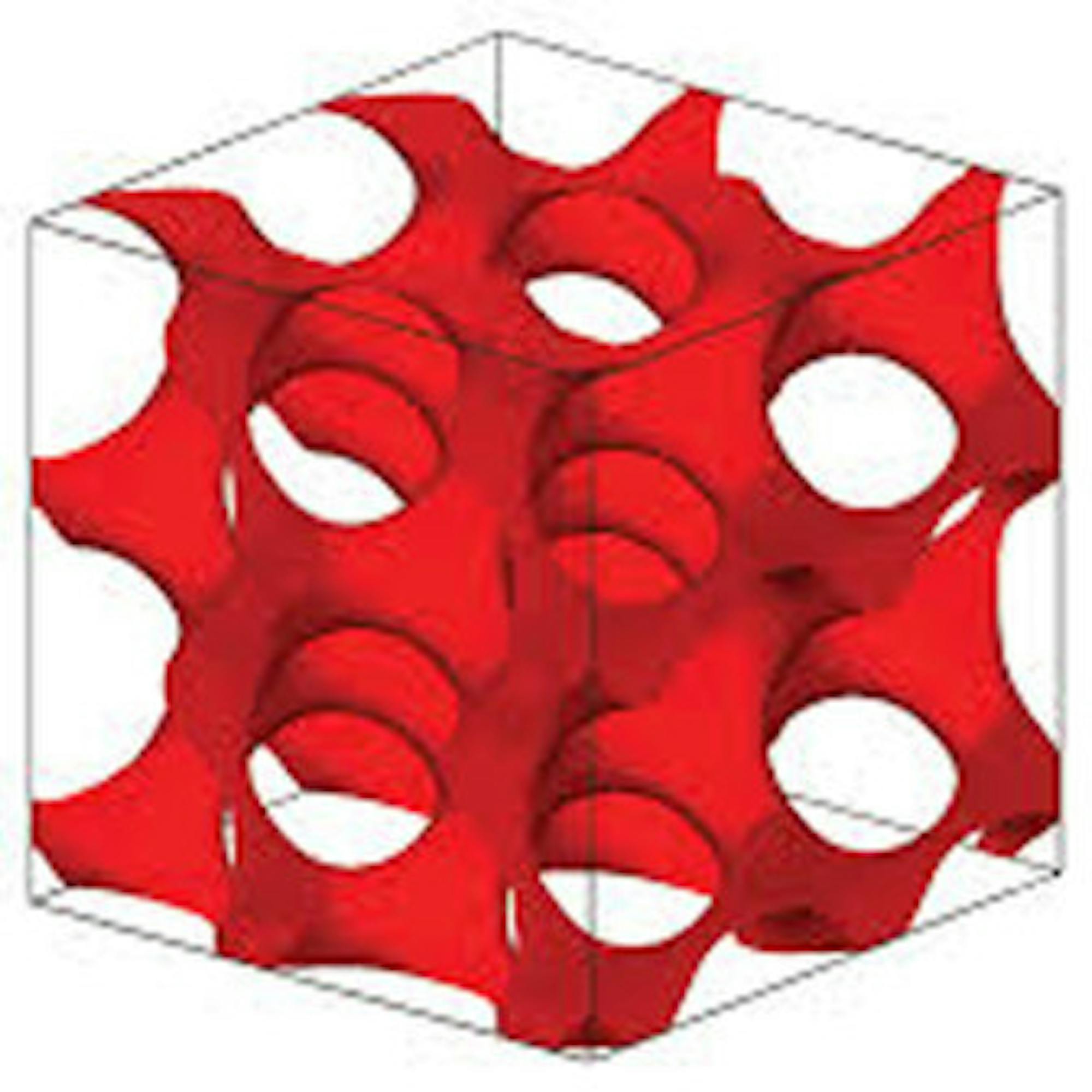 Computer simulation of gyroid structure observed in superconducting materials