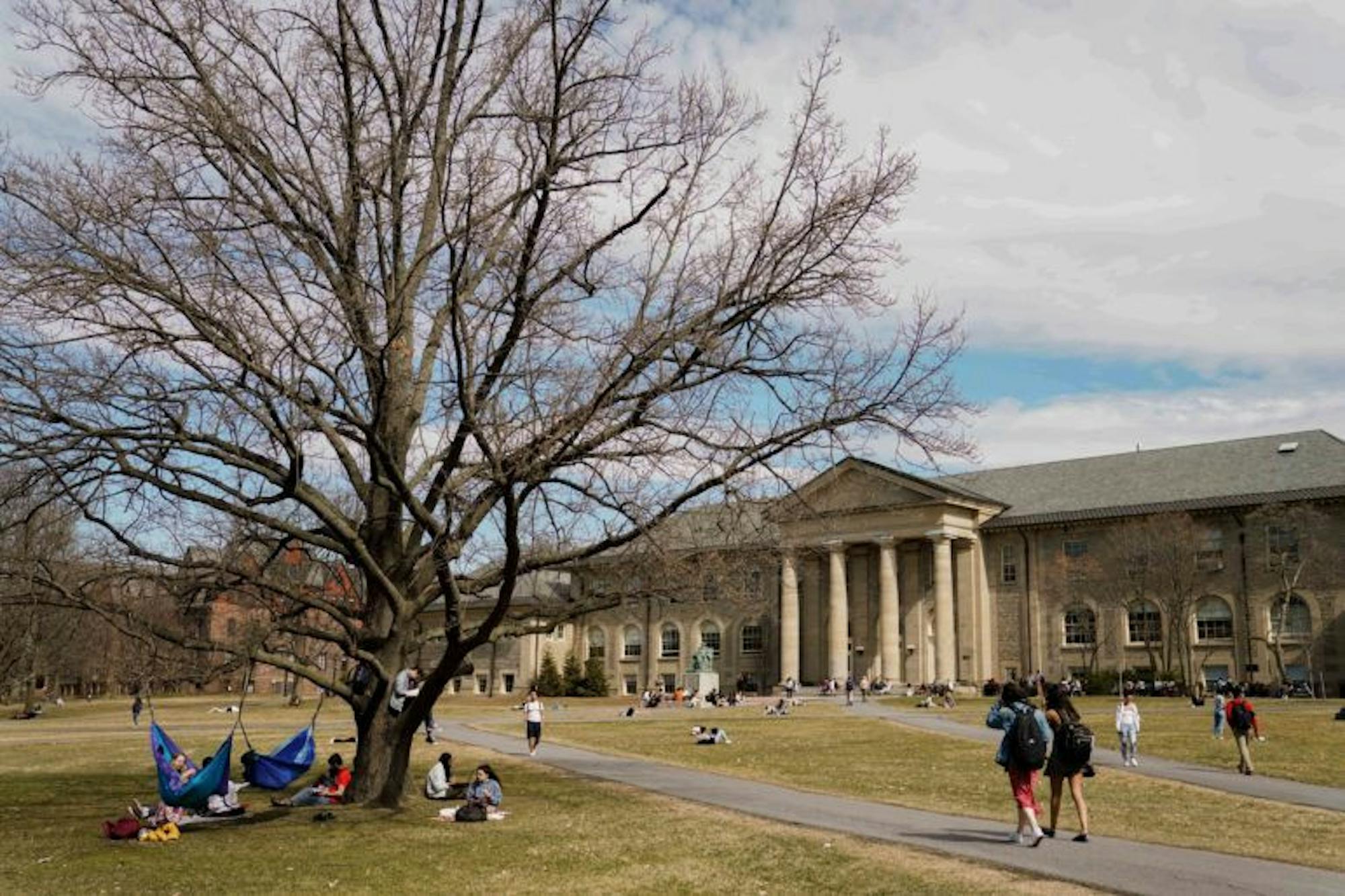 On Monday, temperatures reached nearly 60 degrees, and students relaxed in hammocks and studied on the Arts Quad. (Ben Parker/Sun Assistant Photography Editor)