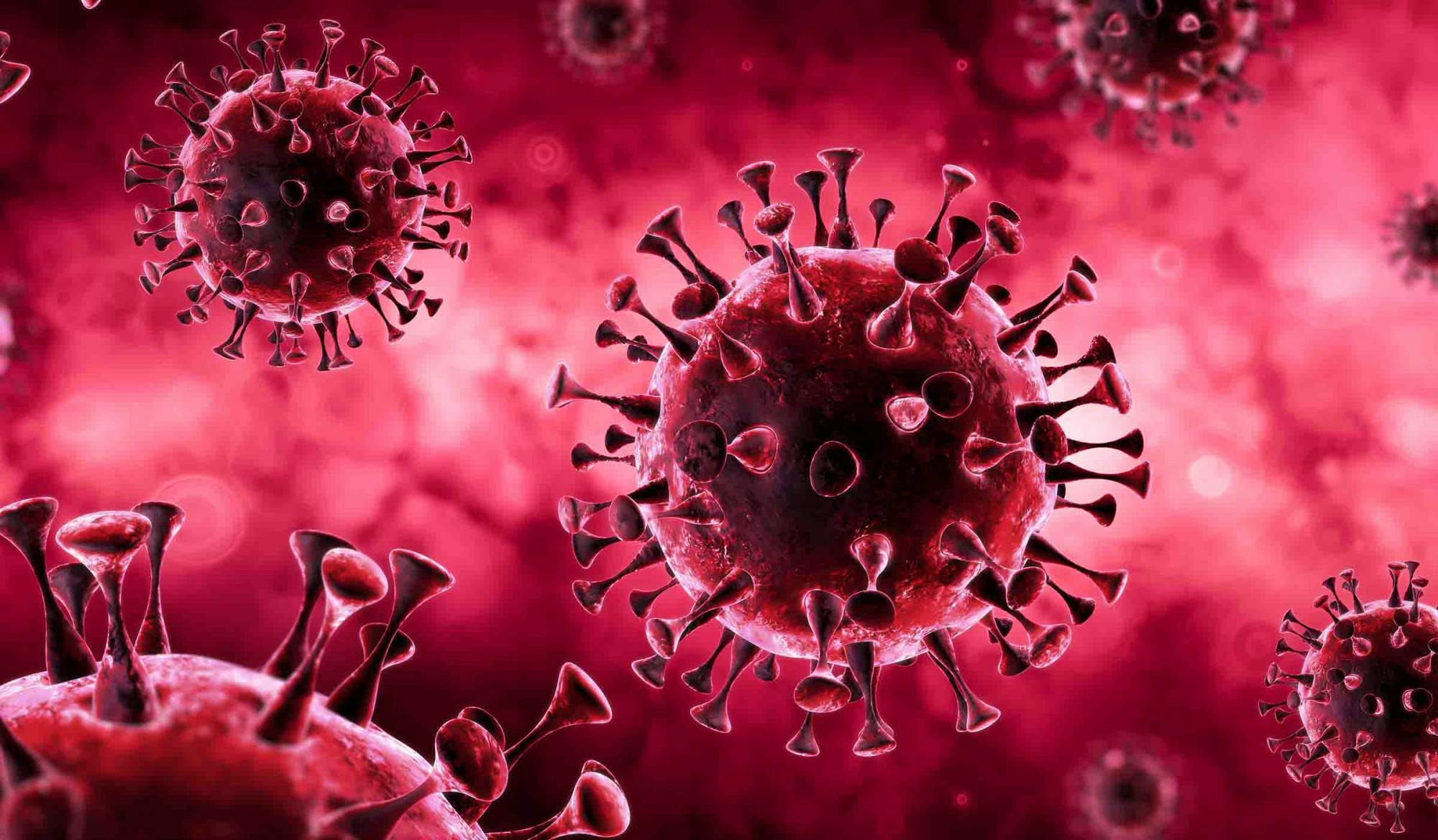 Covid-19 - Coronavirus In Red Background - Virology Concept - 3d
